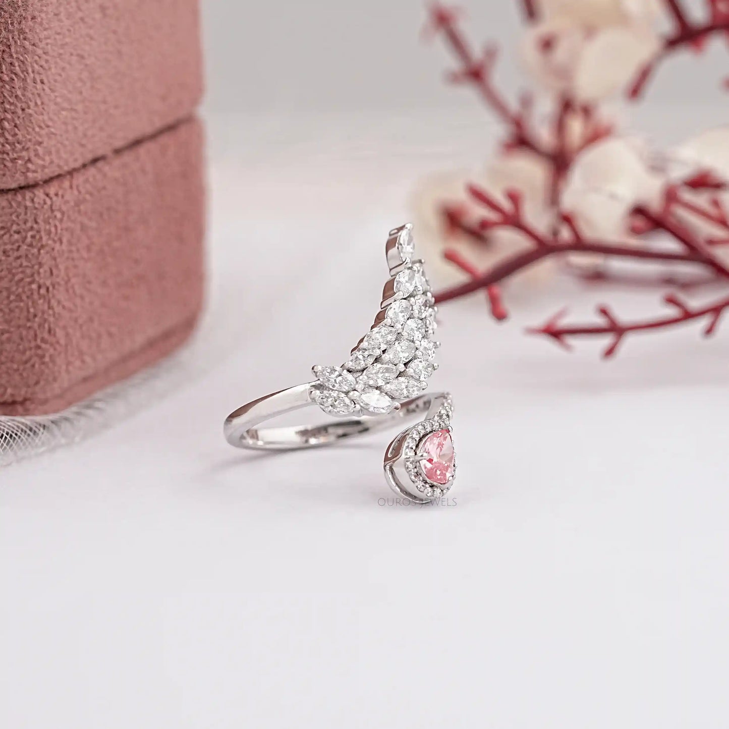 Pink Pear Cut Diamond Open Ring