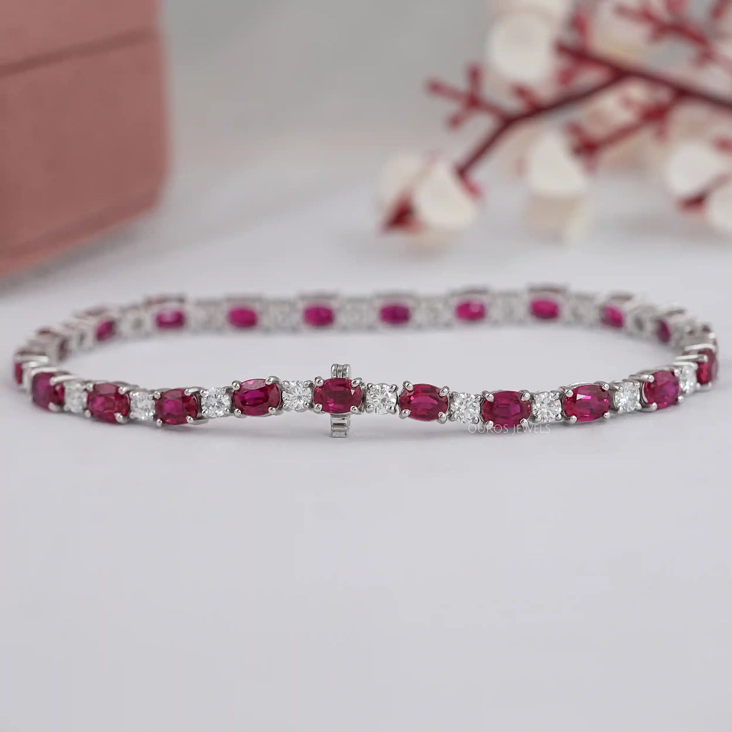 Red Oval Cut Lab Gemstone Bracelet