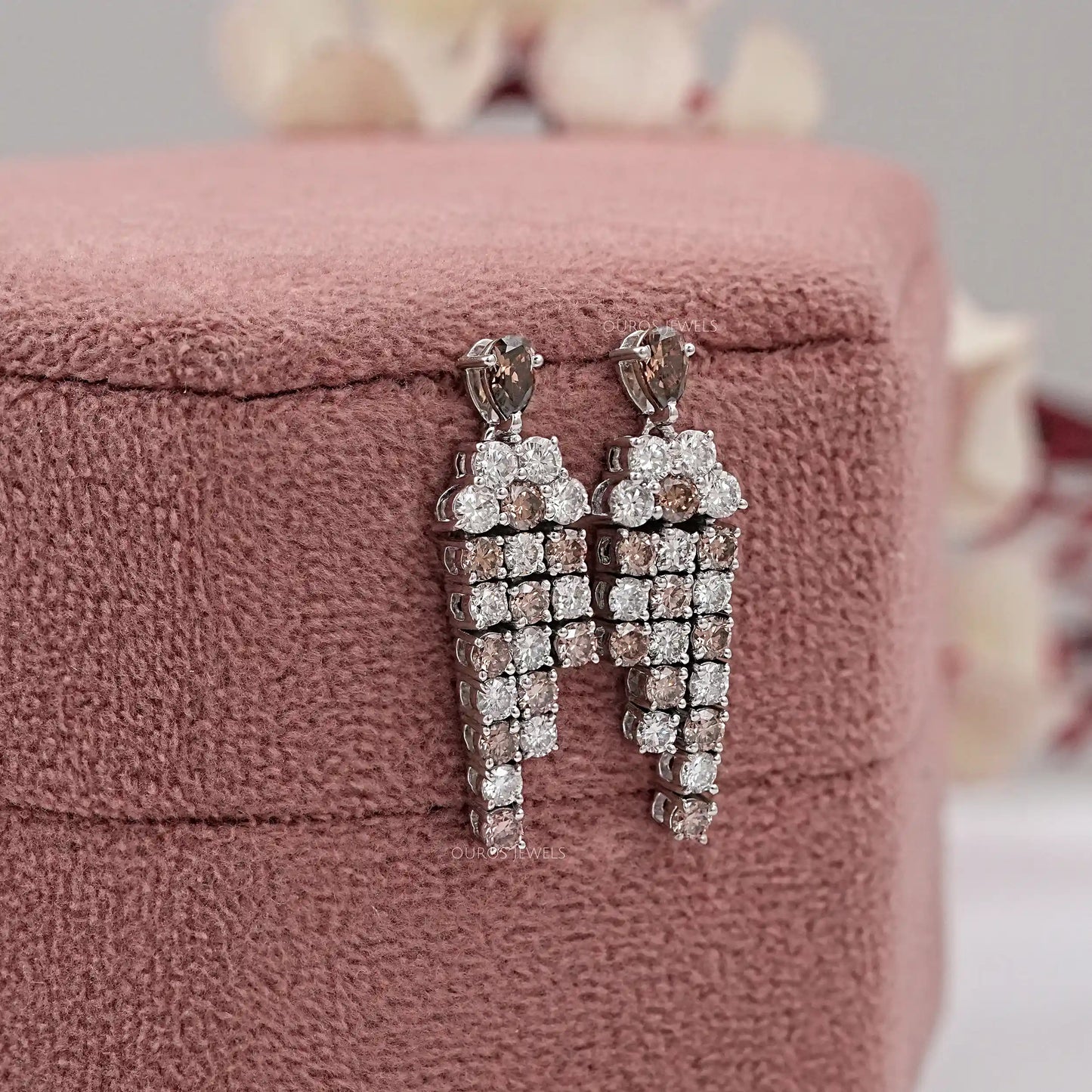 Chocolate Pear Cut Lab Diamond Chandelier Earrings