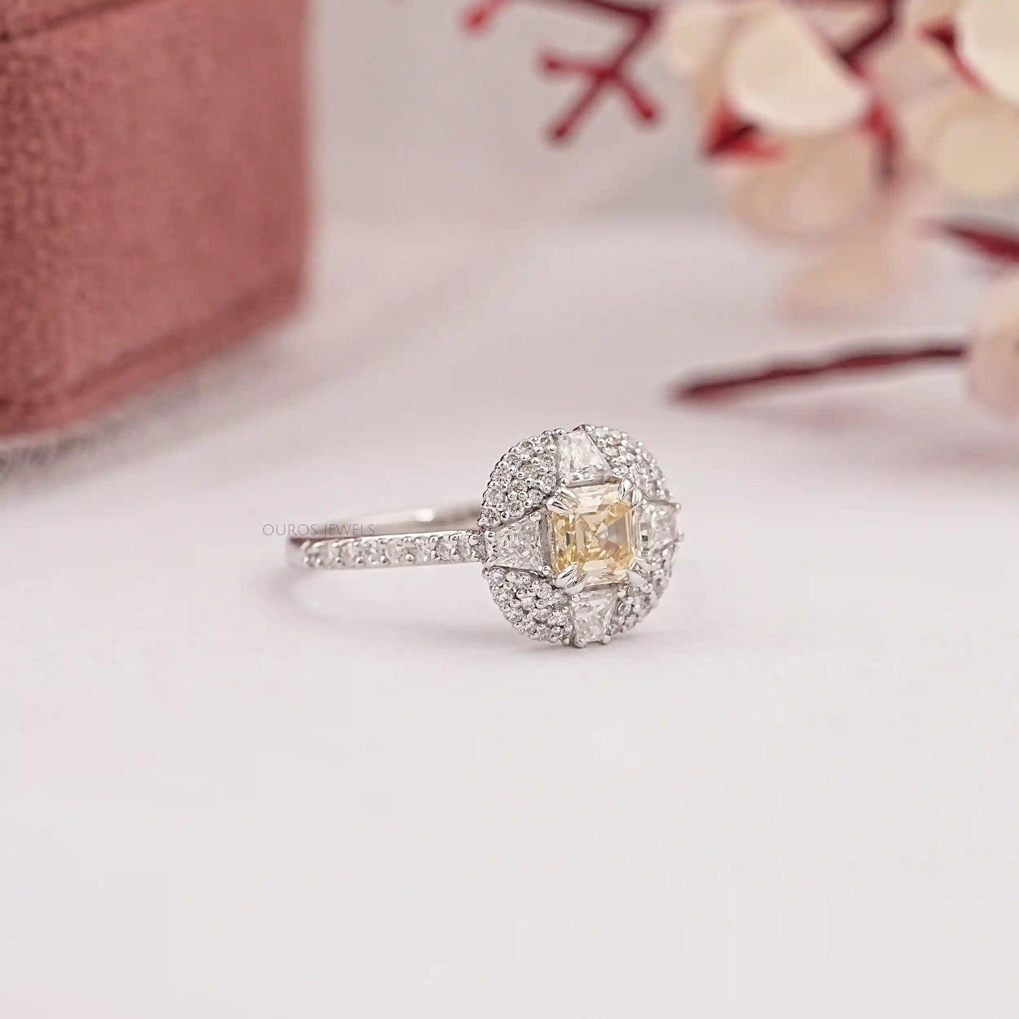 Yellow Asscher Cut Cluster Lab Diamond Ring