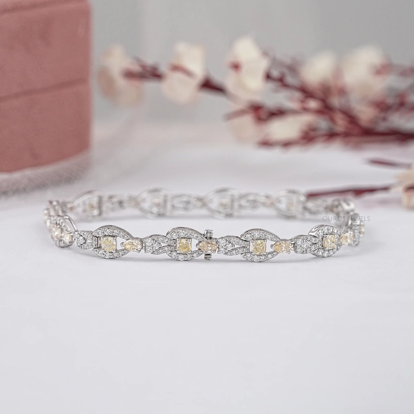Yellow Cushion And Round Cut Lab Diamond Bracelet