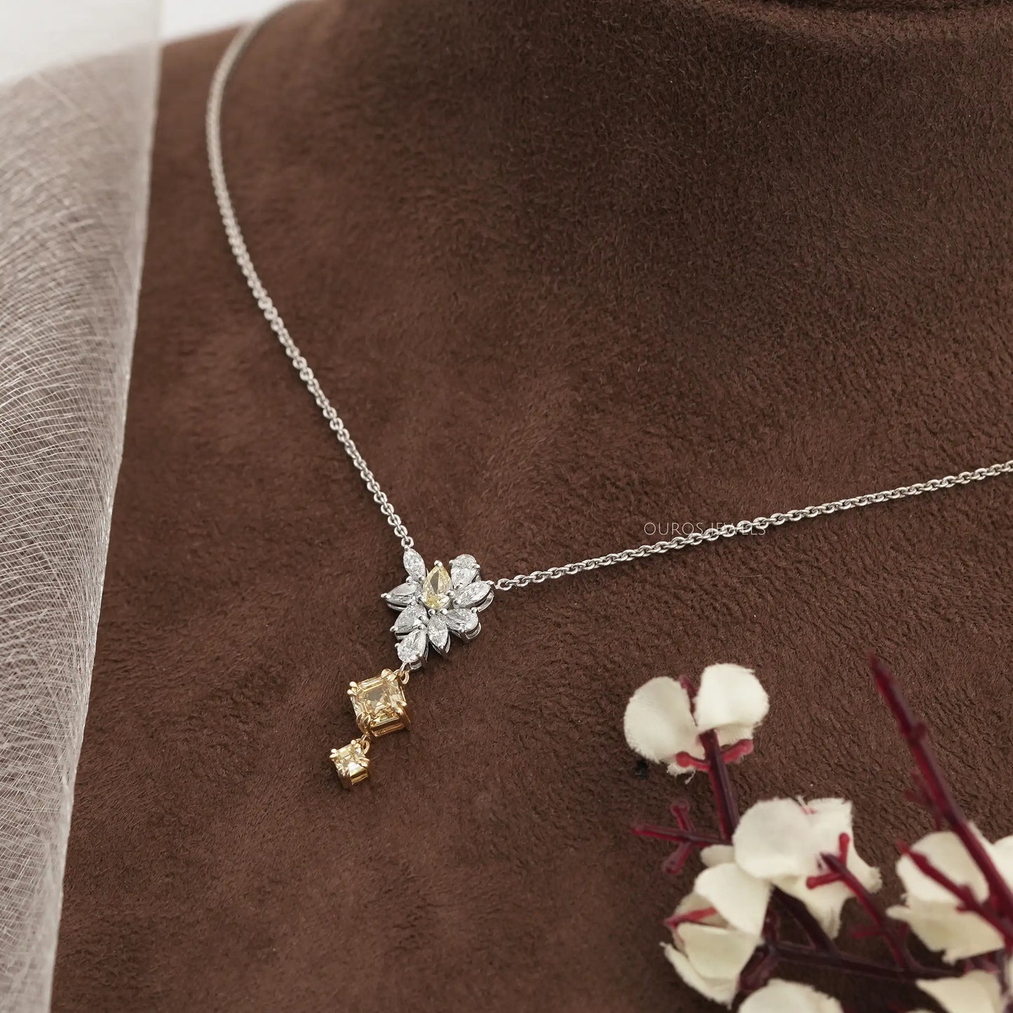 Yellow Pear And Asscher Cut Lab Diamond Pendant