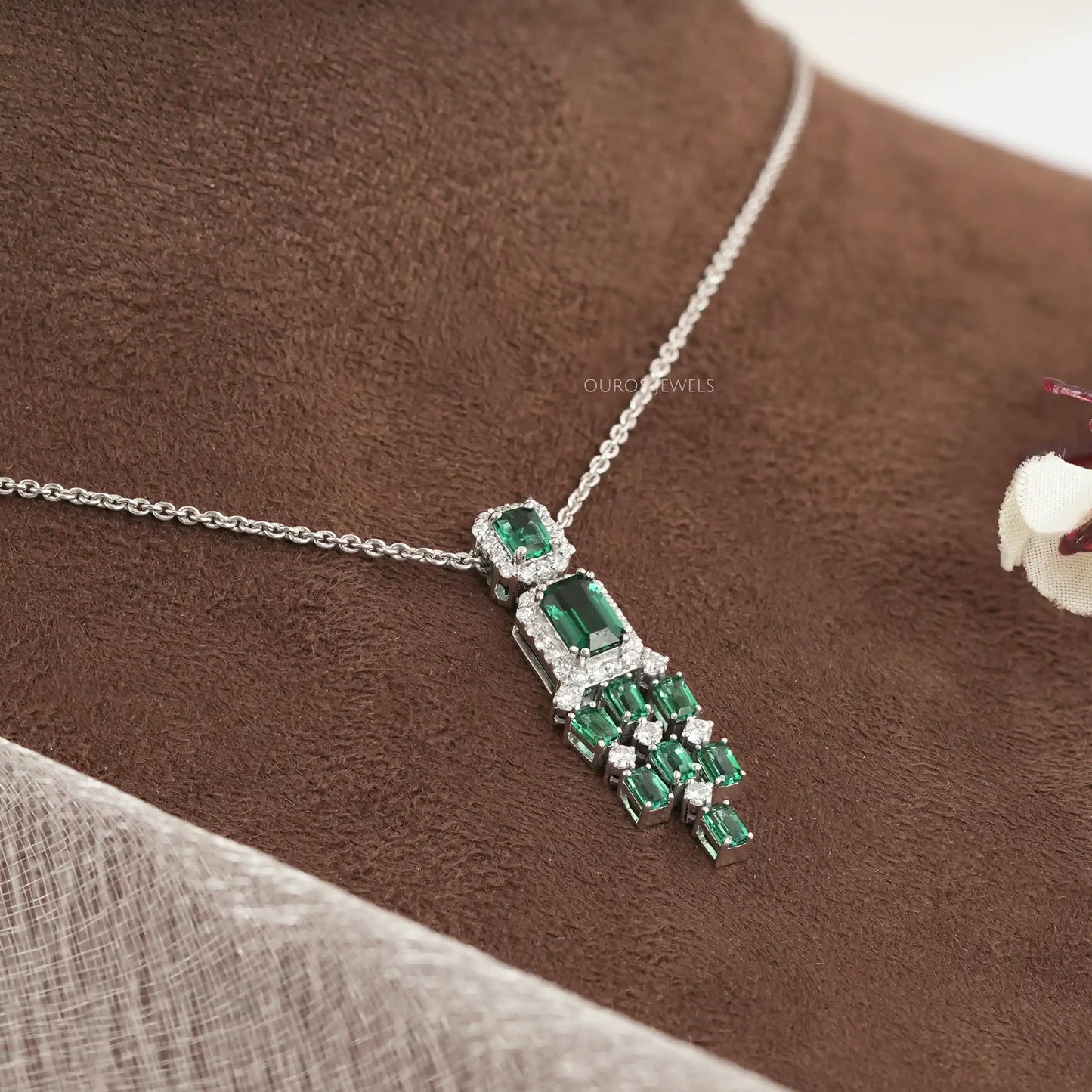 Two Stone Halo Diamond Gemstone Pendant