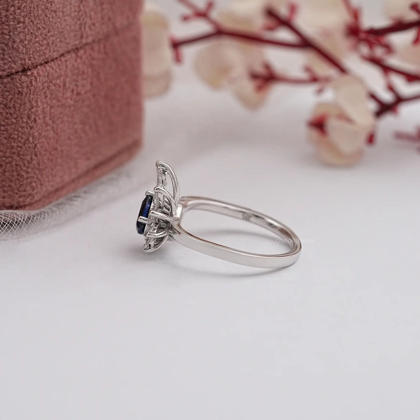 Pear Cut Blue Sapphire Gemstone Cluster Ring