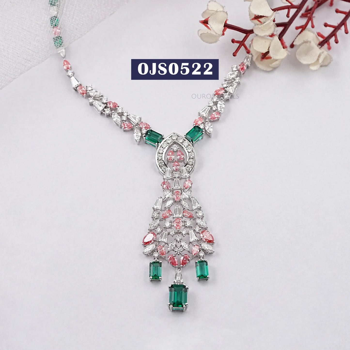 Lab Green Gemstone Bridal Necklace