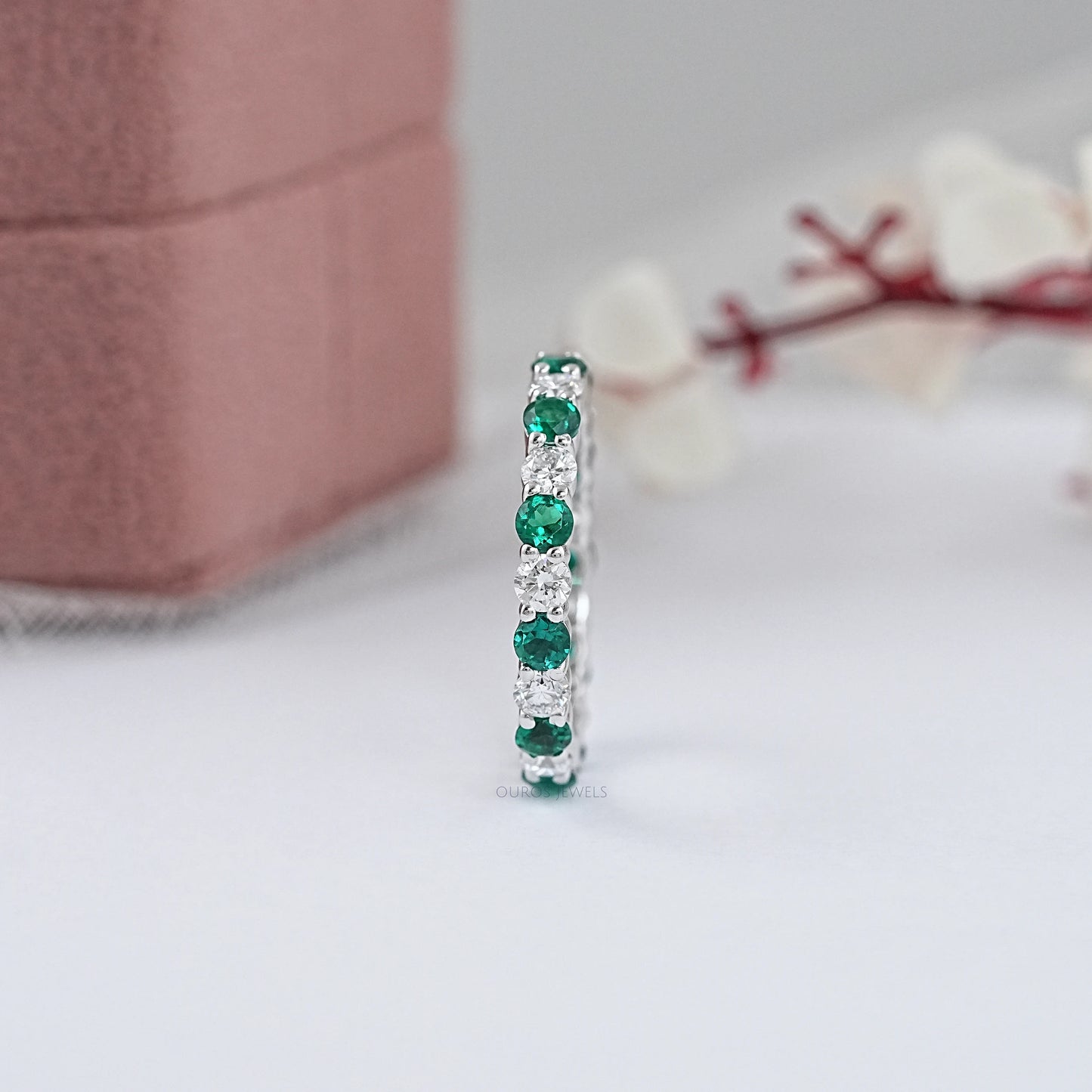 Lab Green Gemstone Eternity Wedding Band