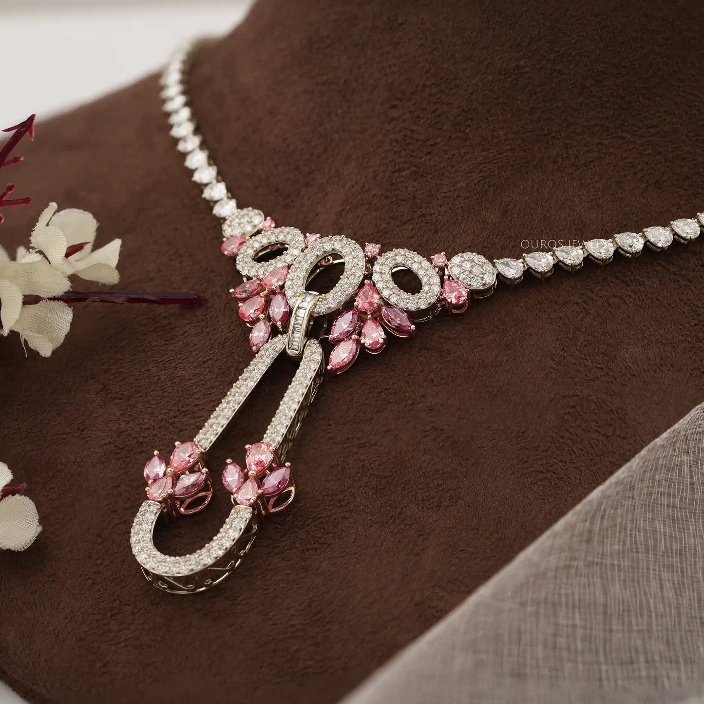 Pink Pear Cut Lab Diamond Pendant Necklace