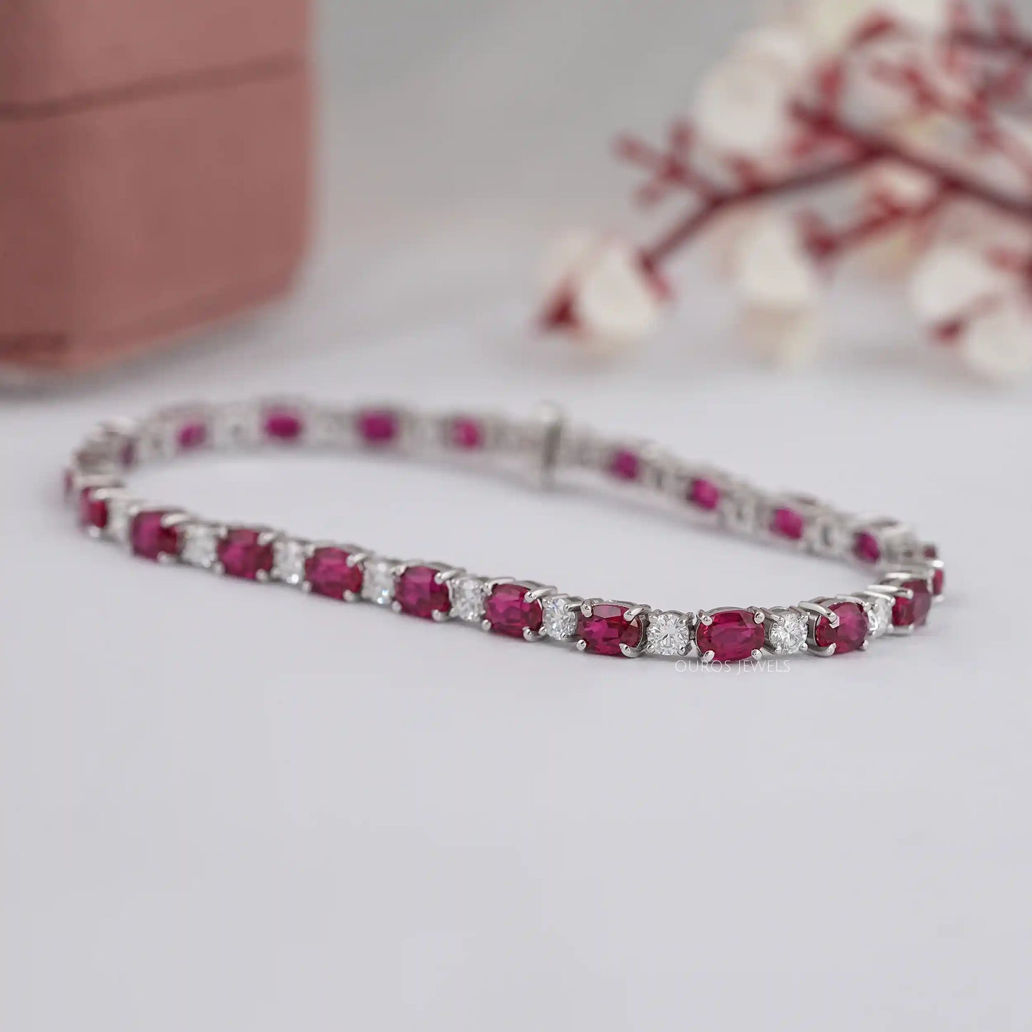 Red Oval Cut Lab Gemstone Bracelet