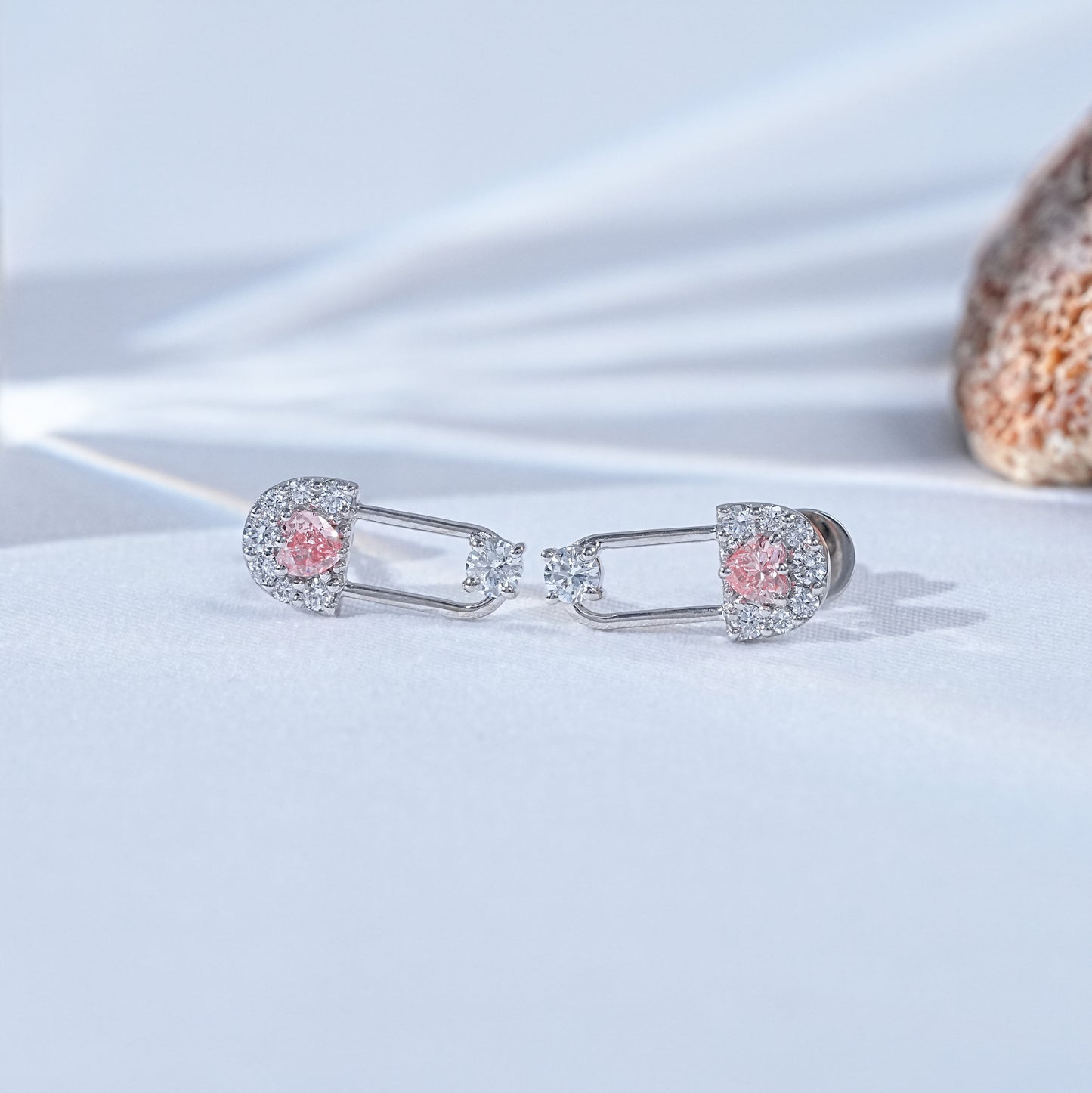 Light Pink Heart Shape Lab Diamond Drop Earrings