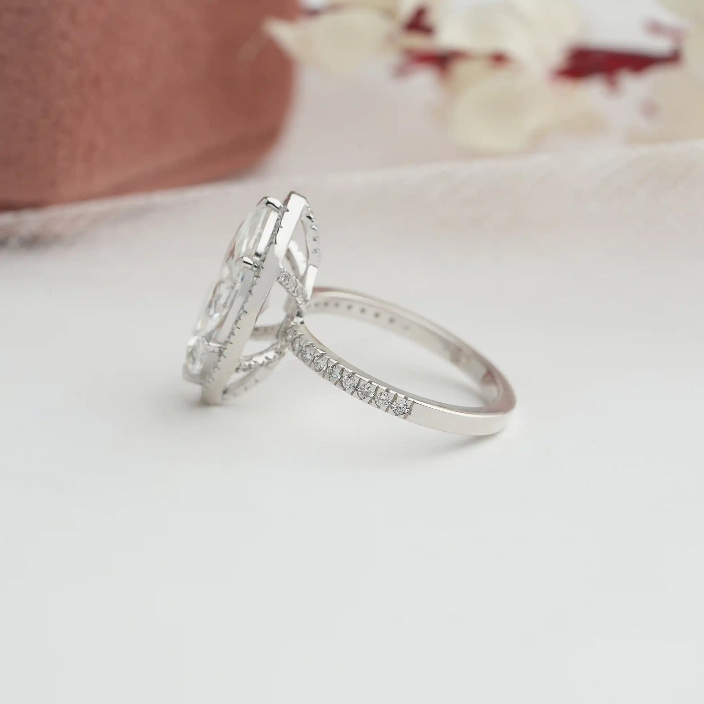 Marquise Cut Halo Lab Grown Diamond Engagement Ring