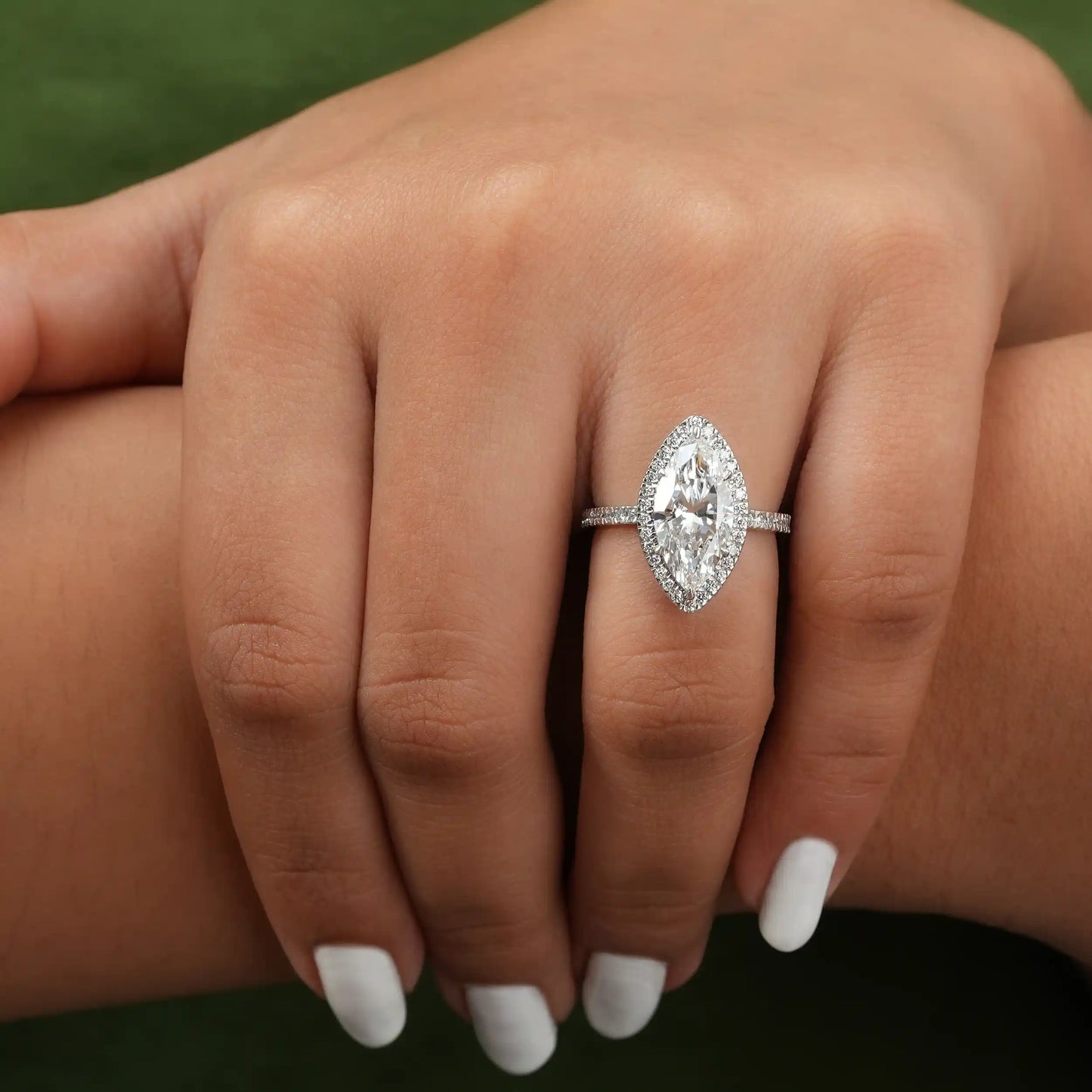 Marquise Cut Halo Lab Grown Diamond Engagement Ring