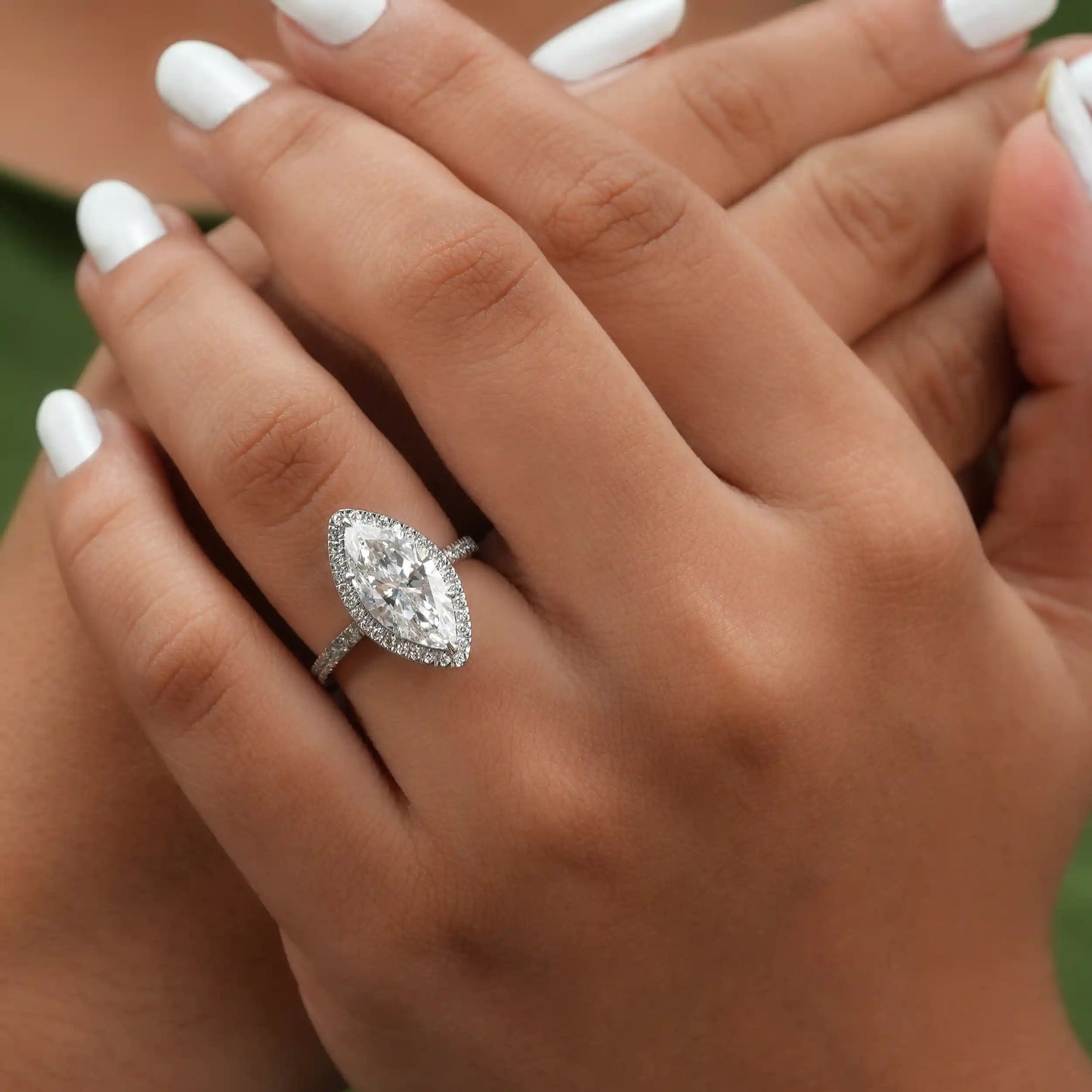 Marquise Cut Halo Lab Grown Diamond Engagement Ring