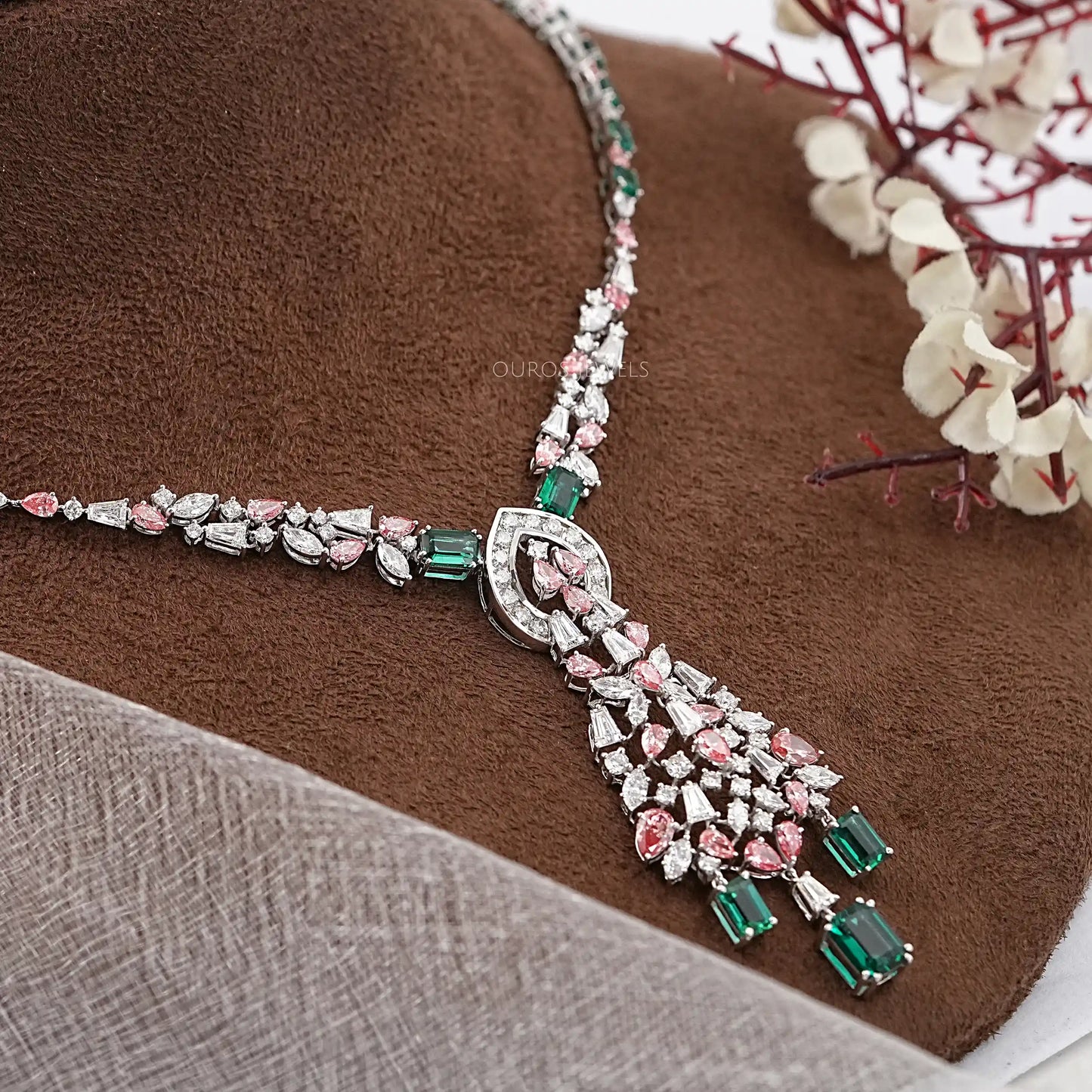 Lab Green Gemstone Bridal Necklace