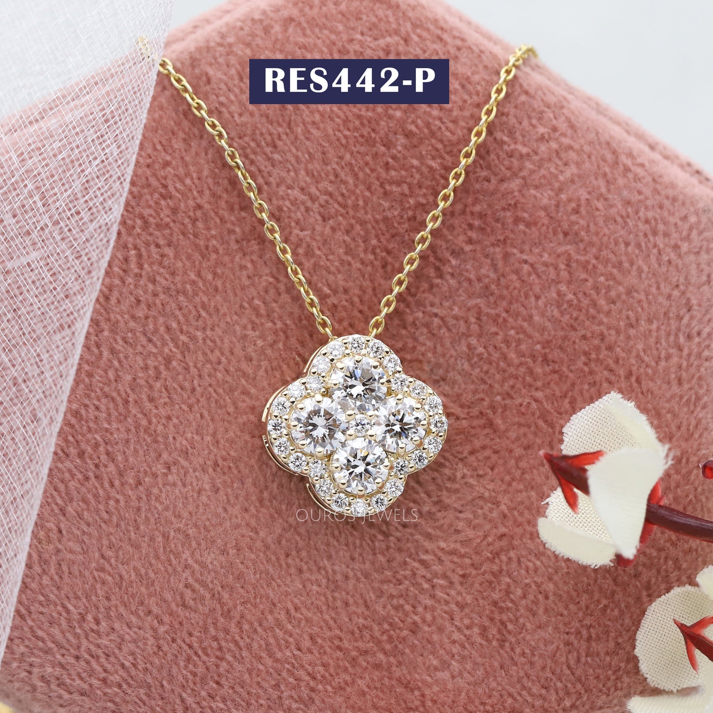 Yellow Gold Flower Round Cut  Lab Diamond Pendant