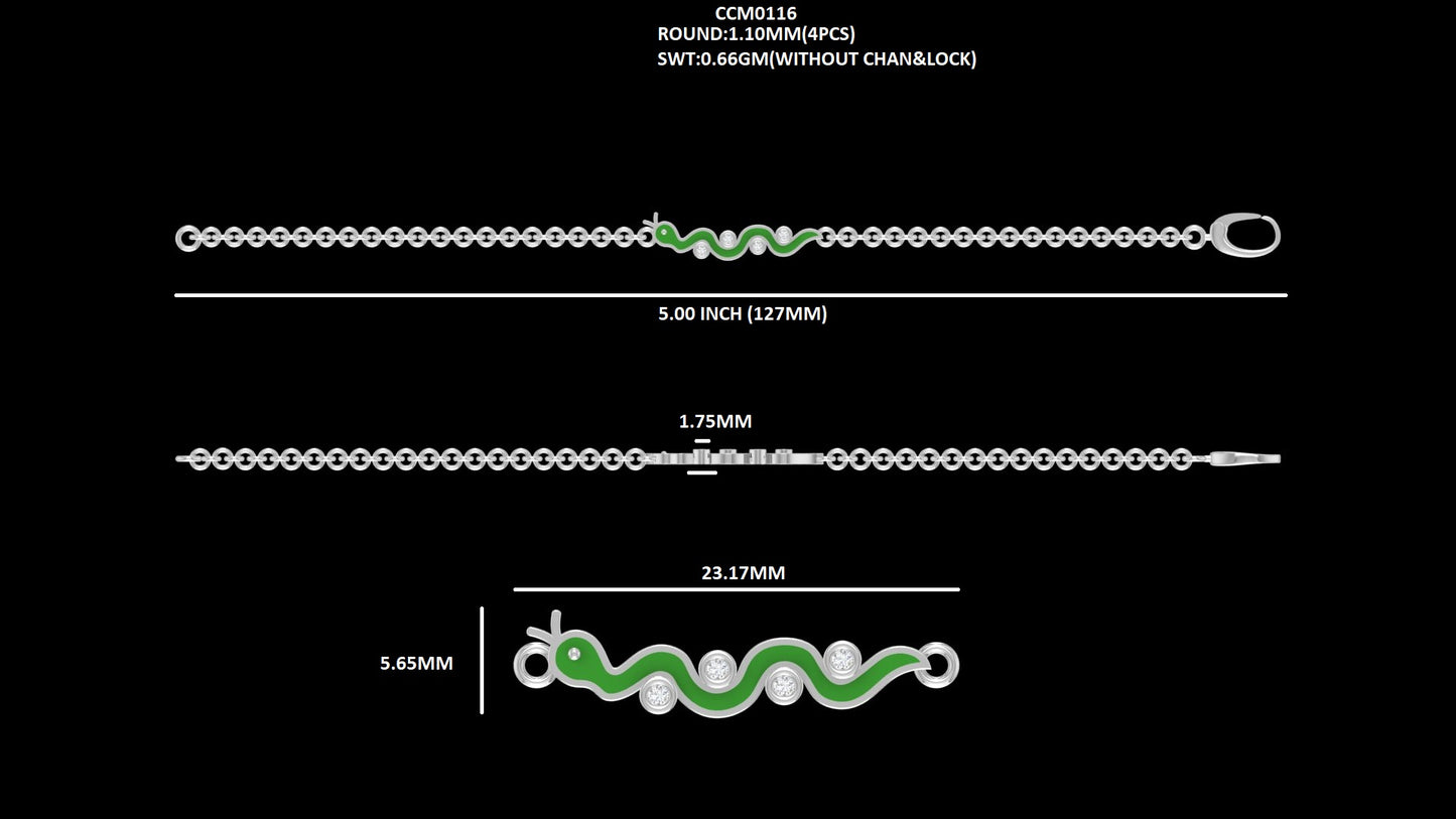 Bezel Set Round Diamond Green Enamel Bracelet