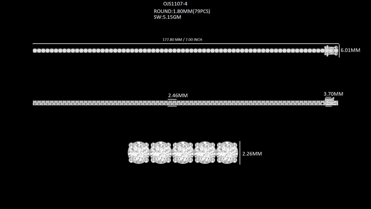 1.80 MM Round Cut Lab Diamond Tennis Bracelet