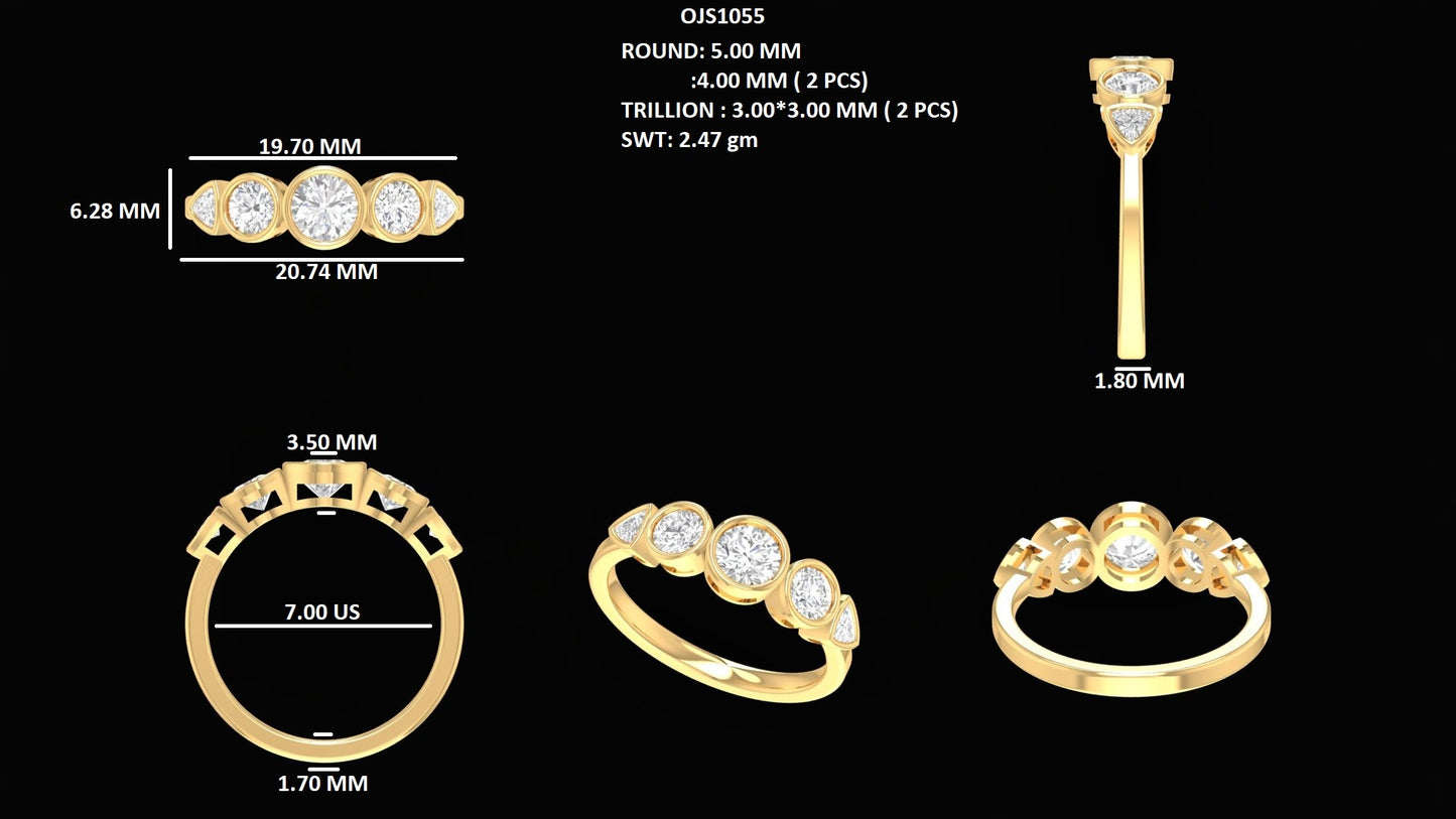 Round Cut Five Stone Bezel Set Wedding Ring
