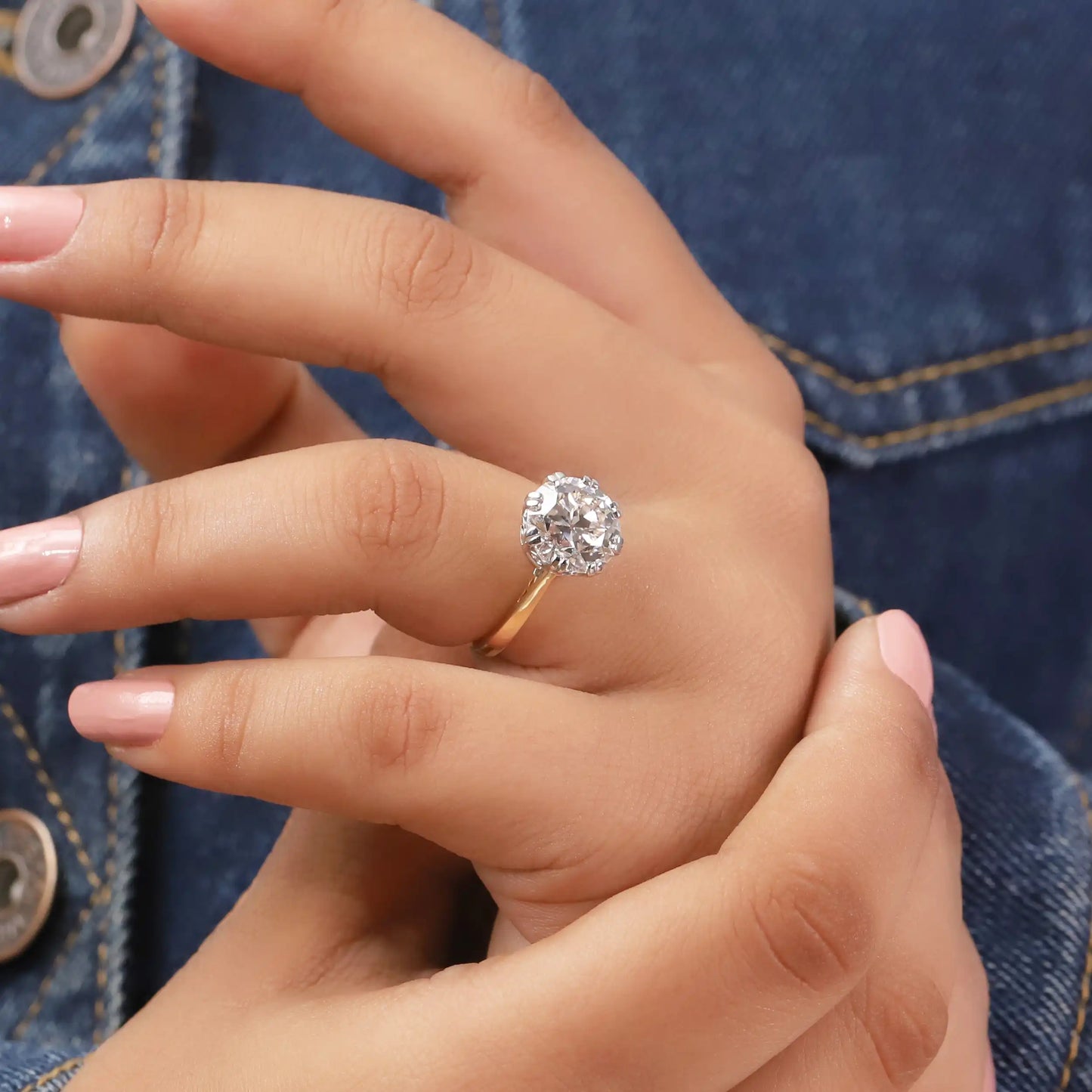 OEC Solitaire Round Cut Double Prong Set Engagement Ring