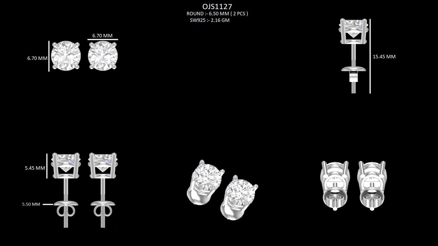 6.35 MM Round Diamond White Gold Stud Earrings