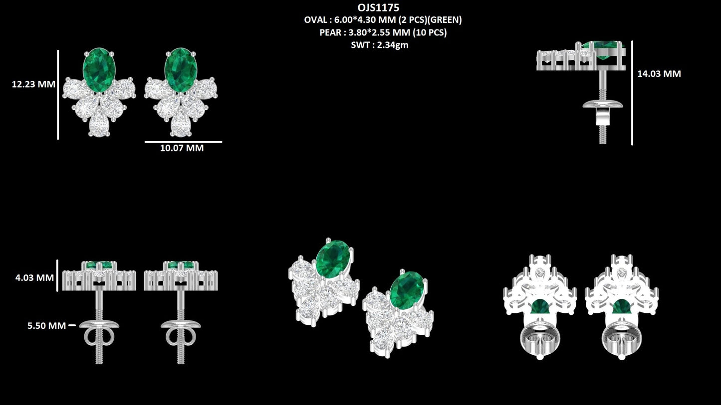 Oval Cut Emerald Gemstone Drop Earrings