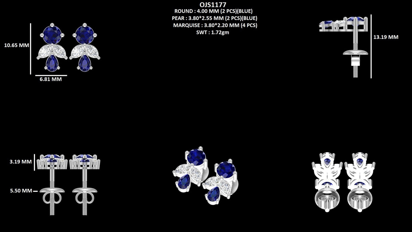 Pear And Round Cut Sapphire Gemstone Earrings