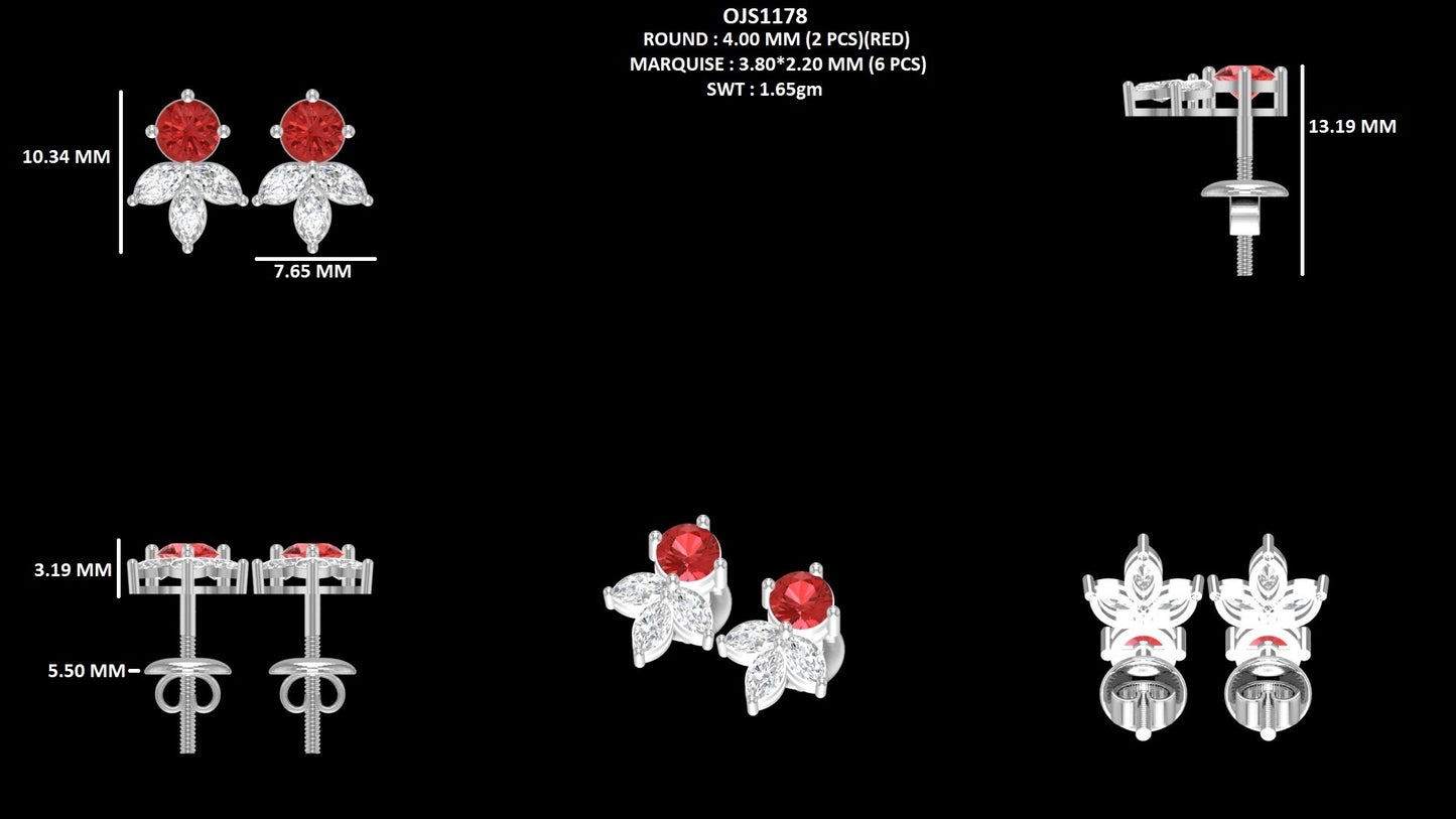 Round Cut Ruby Gemstone Earrings