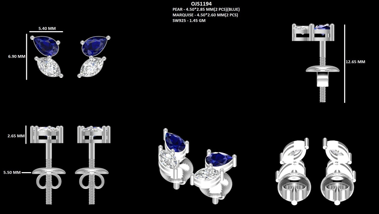 Pear Sapphire Gemstone Two Stone Earrings