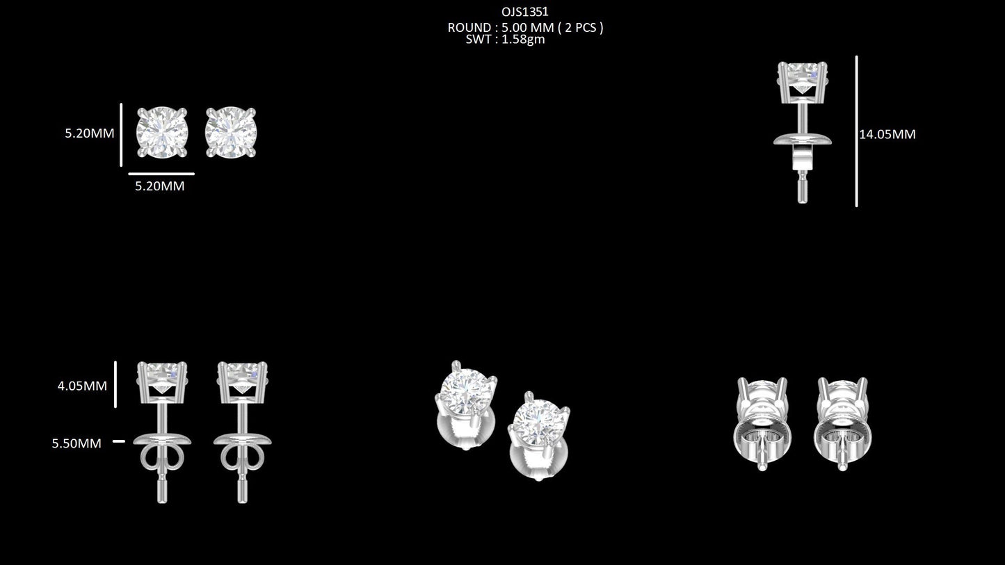 White Gold Round Cut Diamond Stud