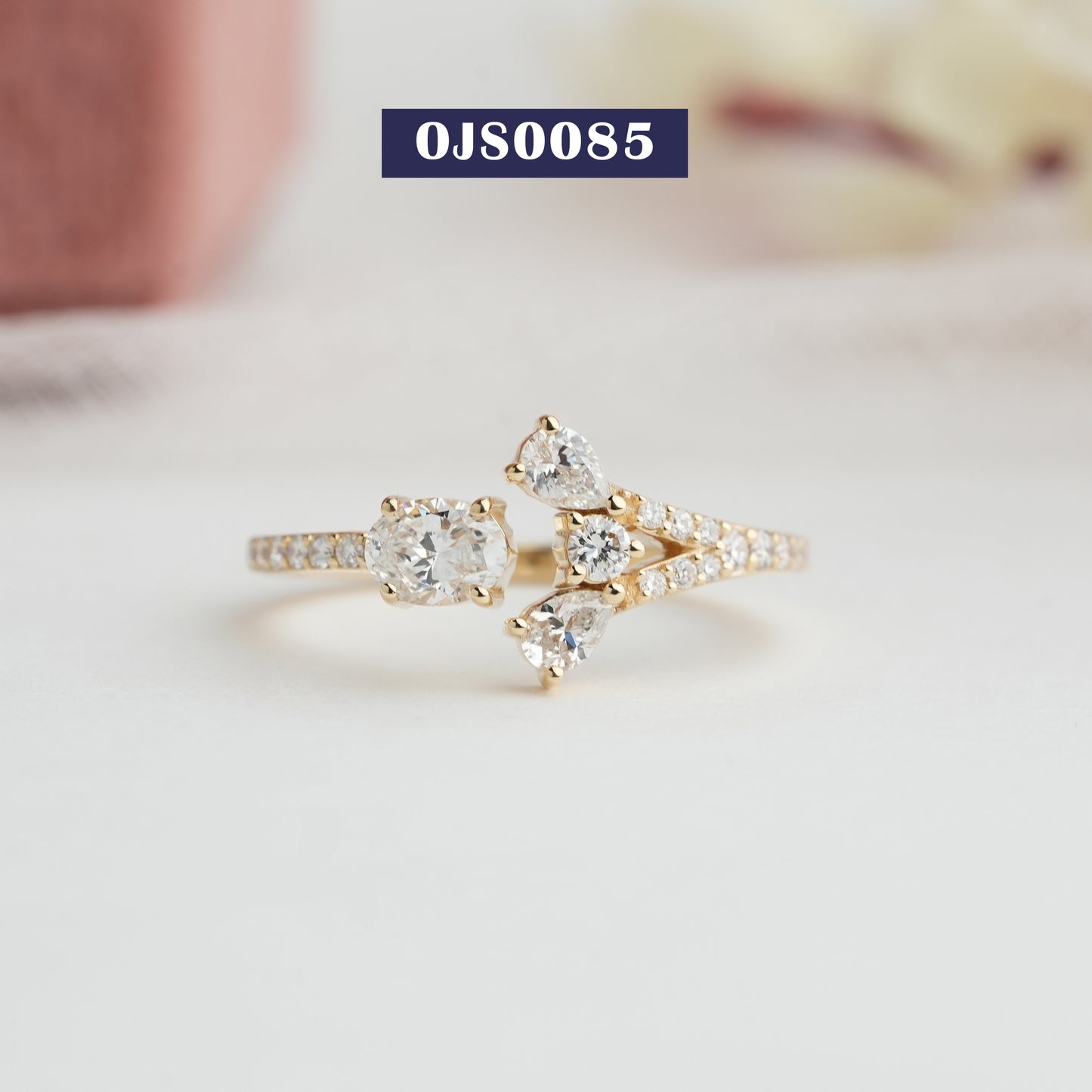 Yellow Gold  Open Cuff  Lab Diamond Ring