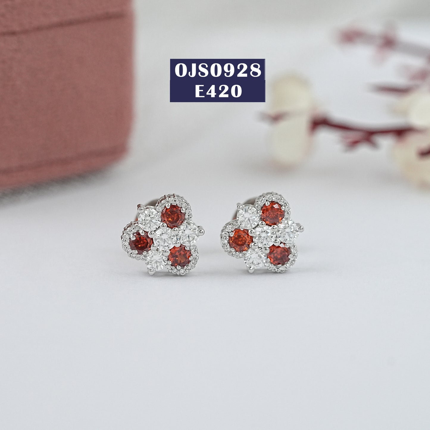 Three Stone Gemstone Stud Earrings