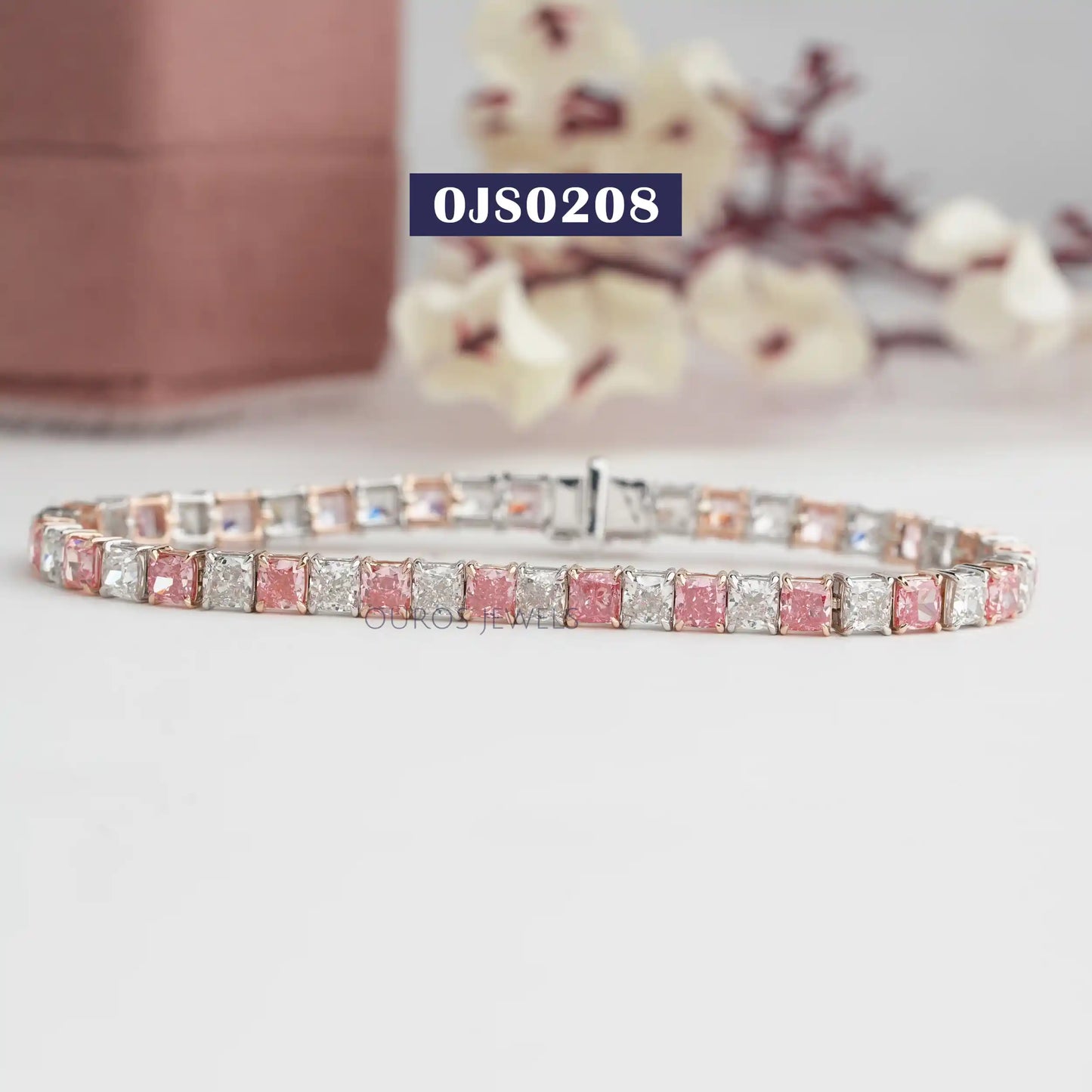 Pink Cushion Cut Diamond Tennis Bracelet