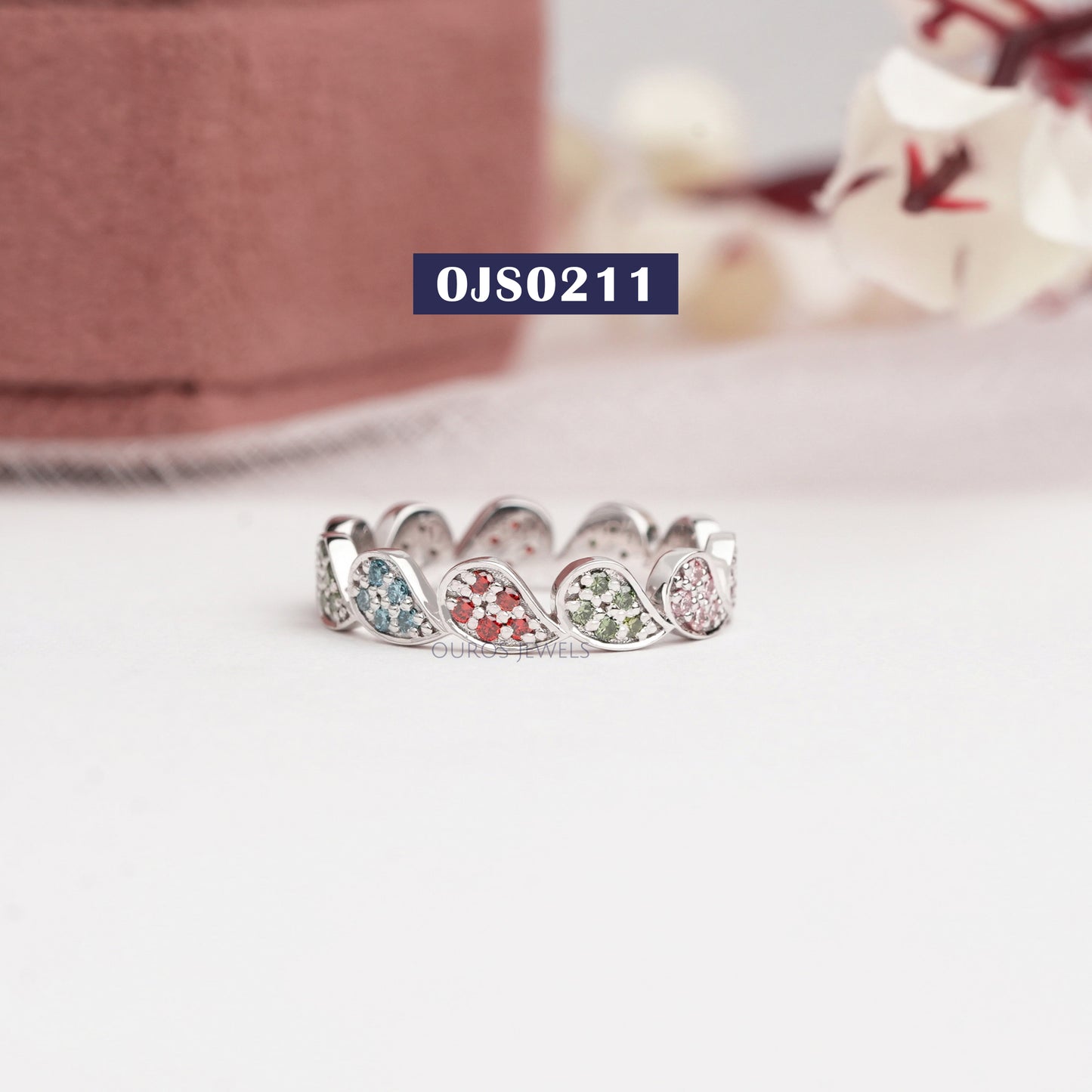Round Cut Lab Grown Diamond Rainbow Wedding Band
