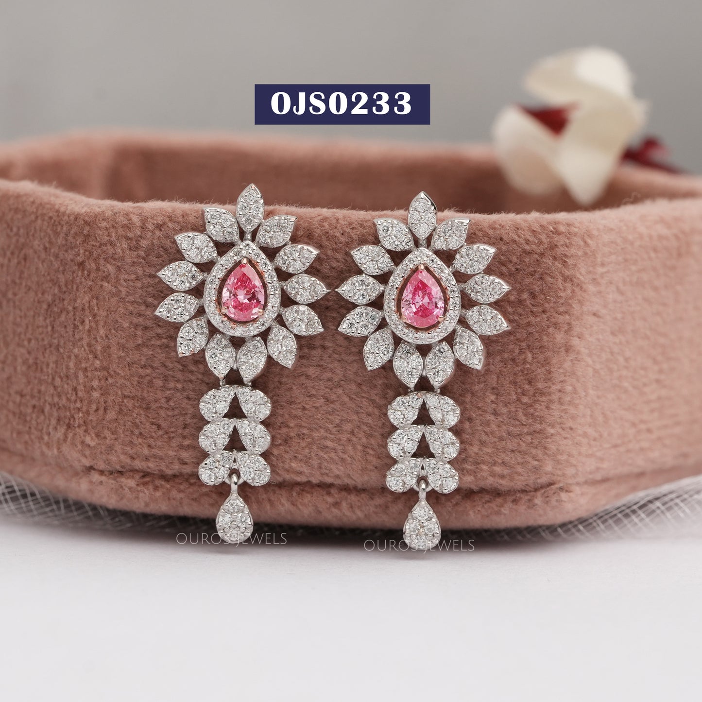 Pink Pear Cut Lab Diamond Bridal Earrings