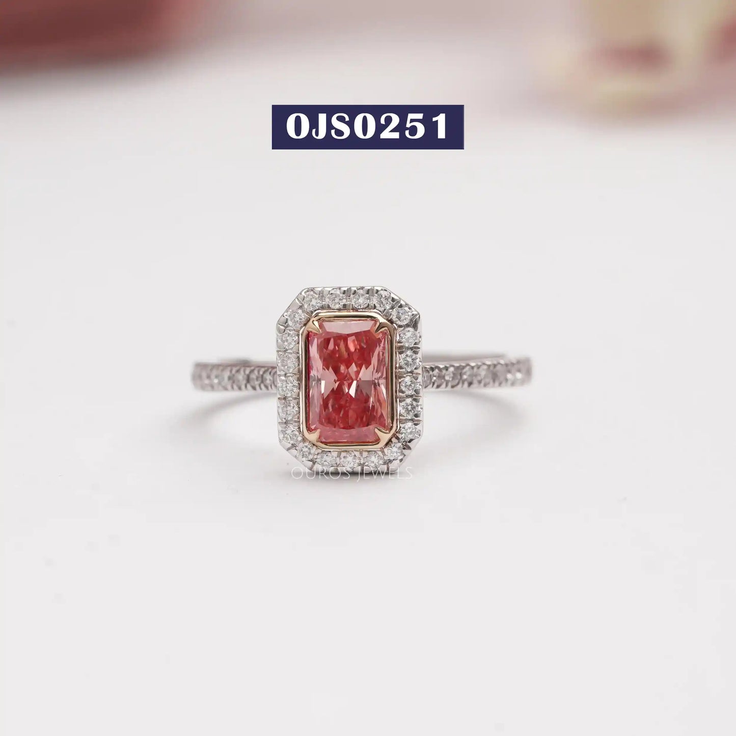 Pink Radiant  Cut Lab Diamond  Ring