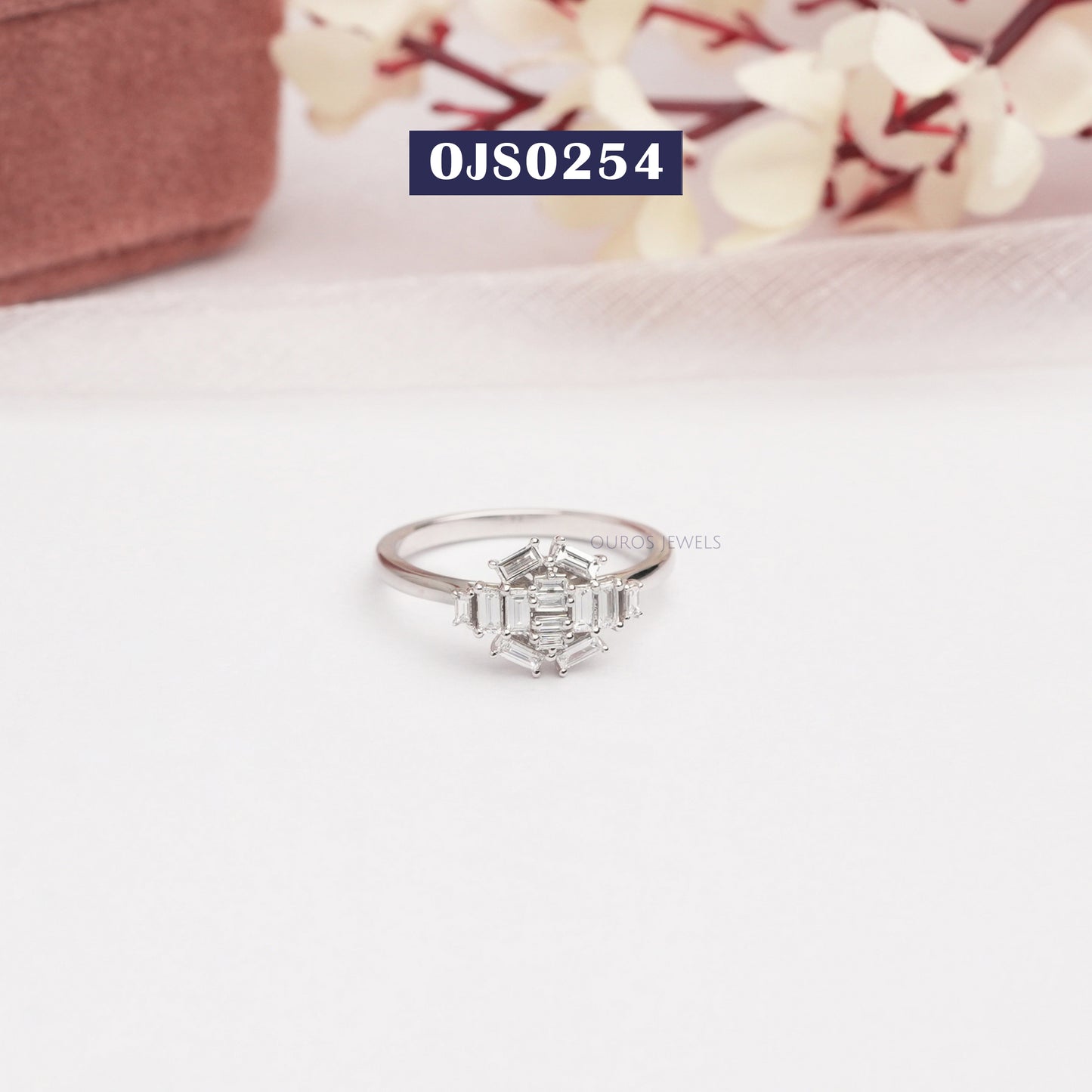 Baguette Cut Cluster Diamond Engagement Ring