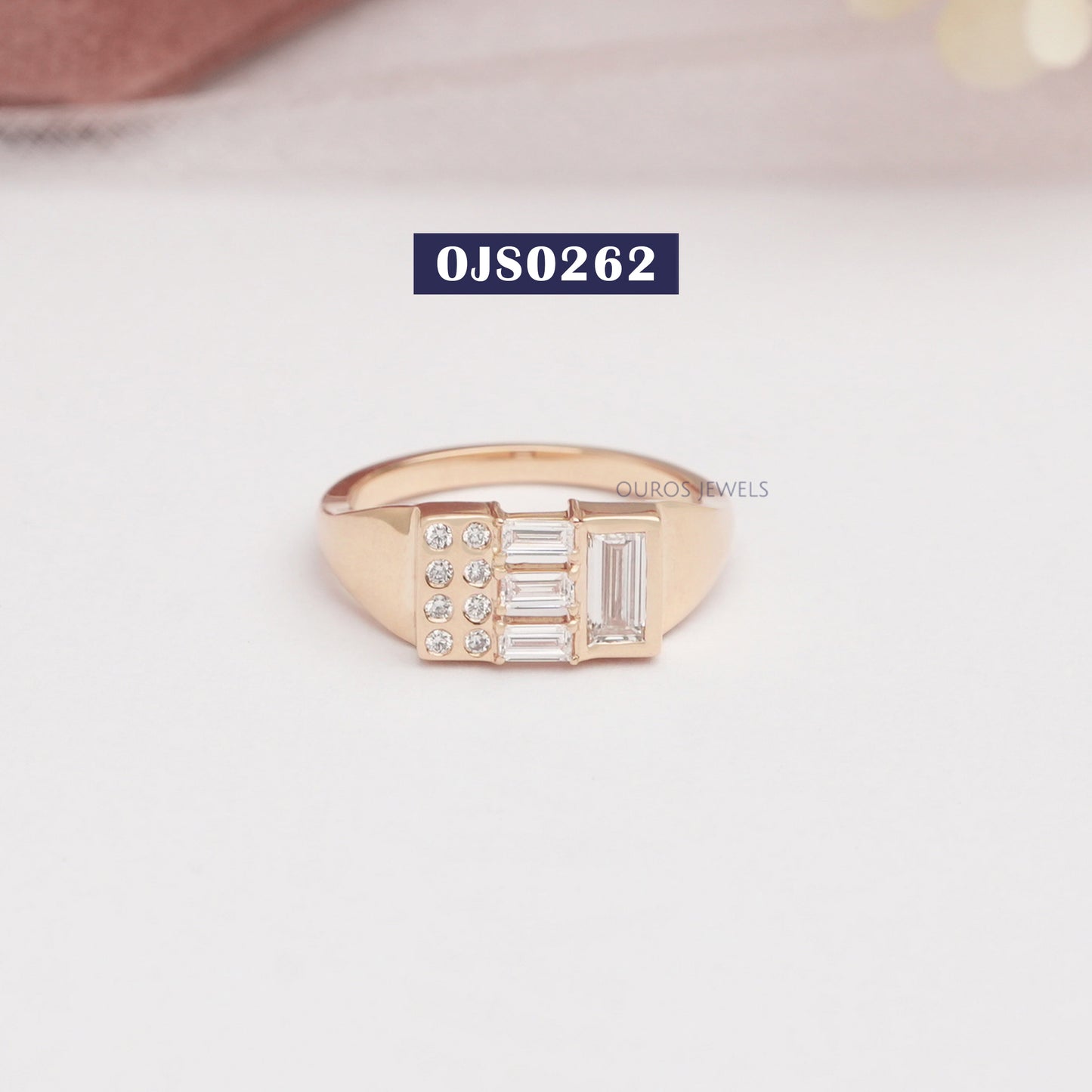 Baguette And  Round Cut Lab Grown Diamond Vintage Ring