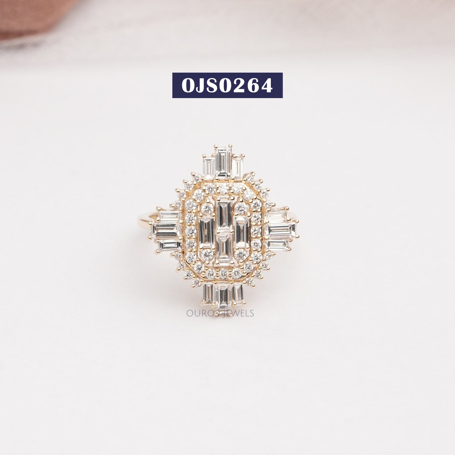 Vintage  Style Baguette And  Round Cut Lab Grown Engagement  Ring