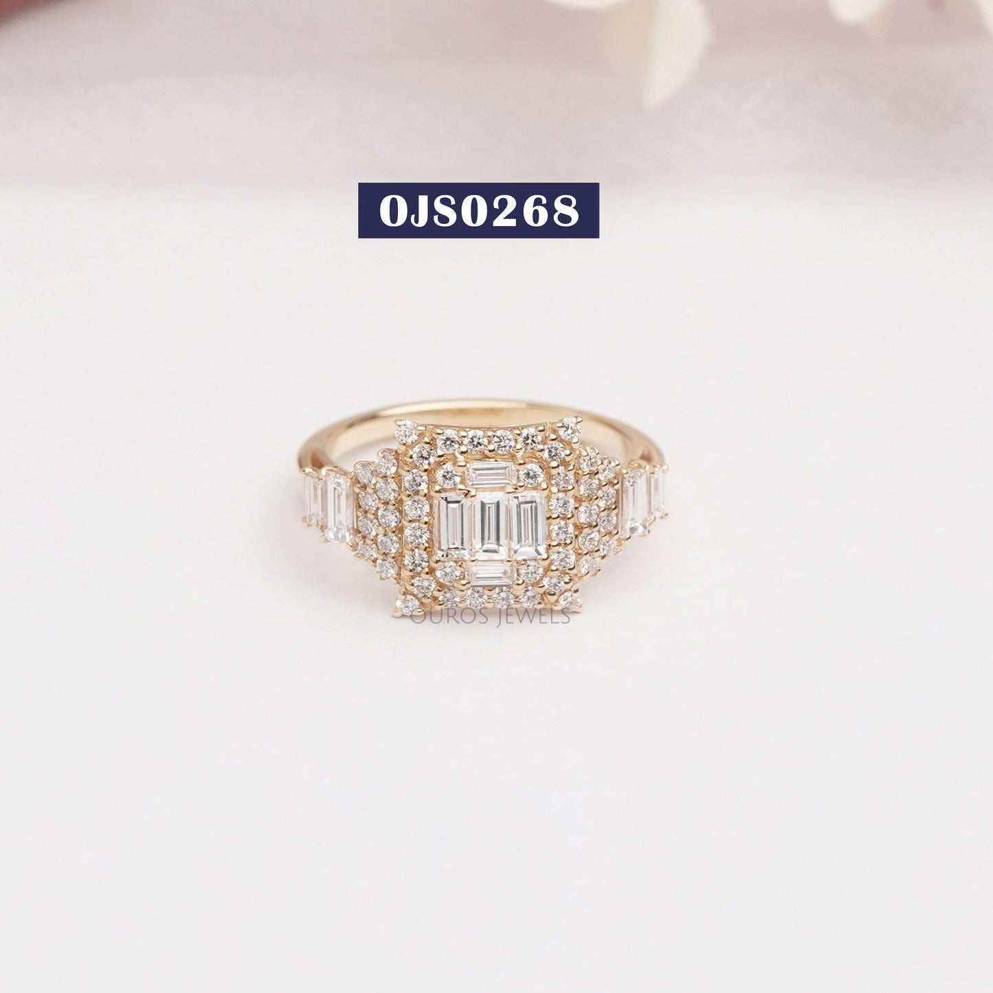 Baguette And Round Cut Lab Grown Diamond Engagement Ring