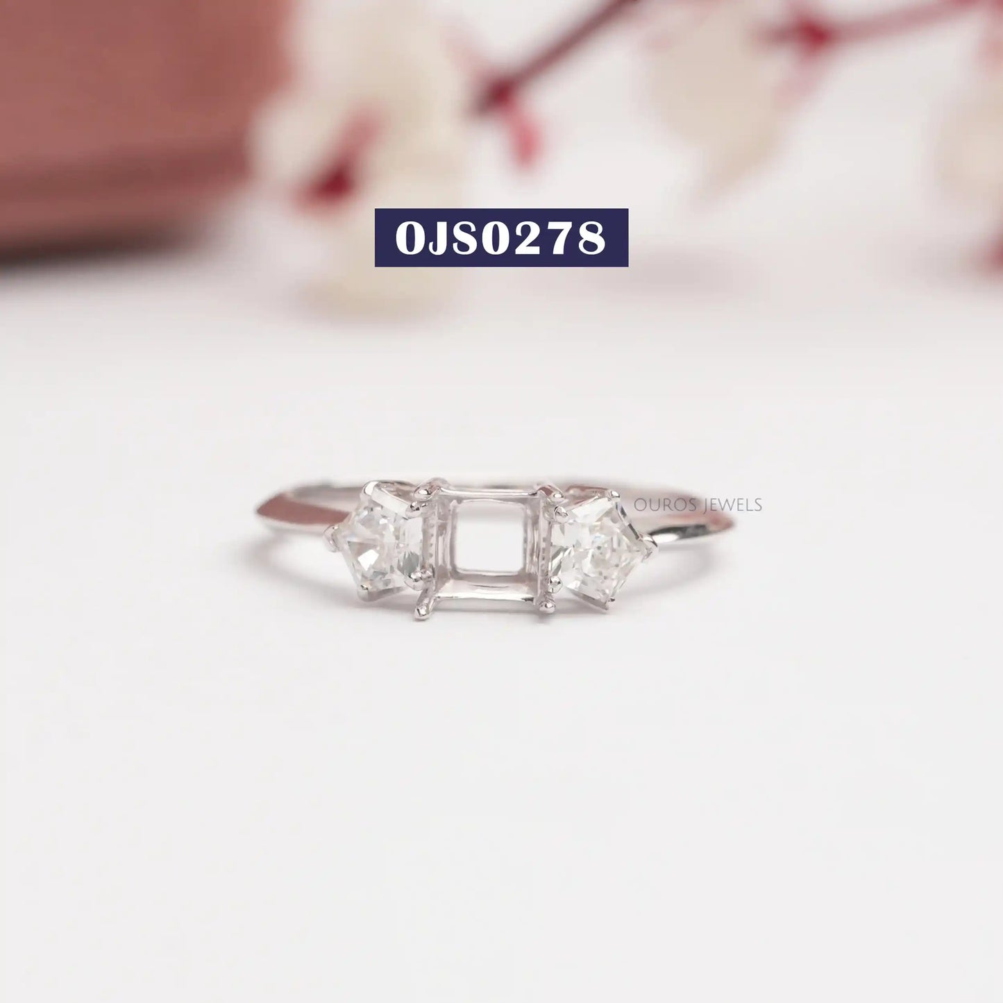 3 Stone Step Cut Pentagon Engagement Ring