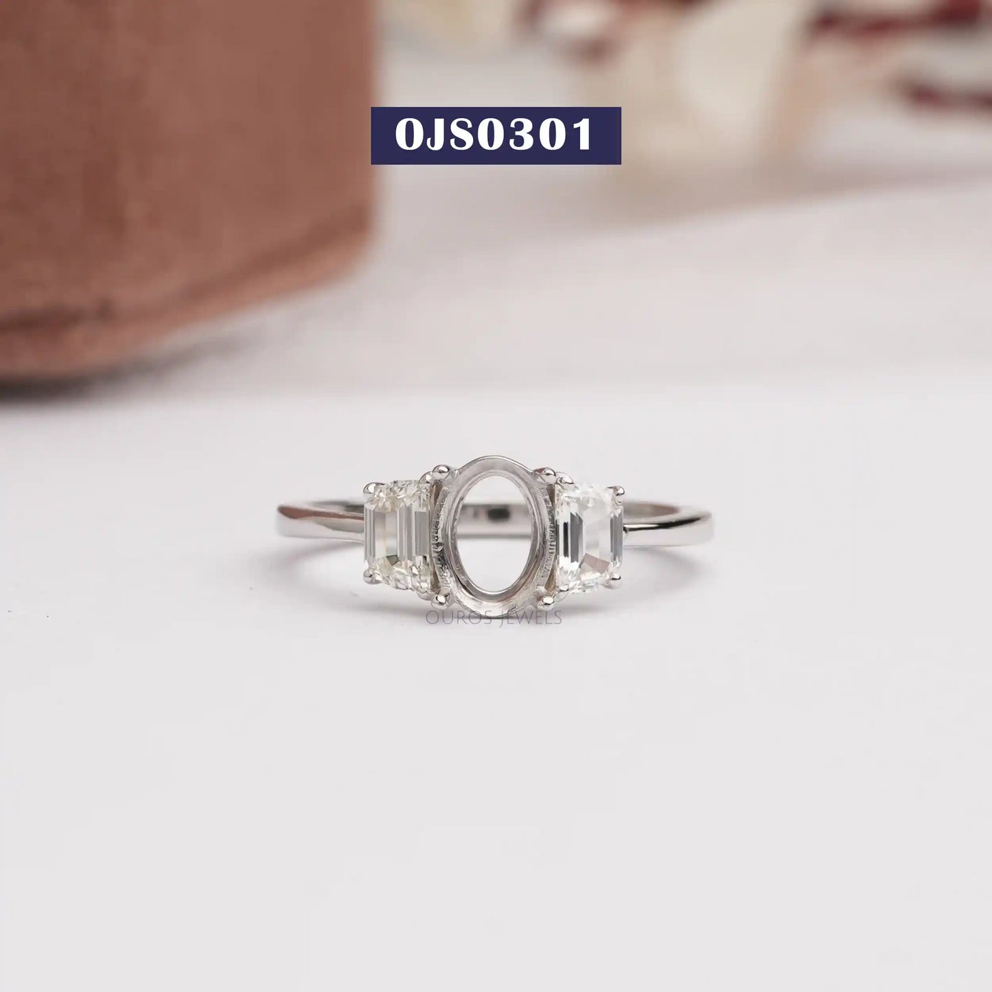 Step Cut Half Moon Semi Mount Ring