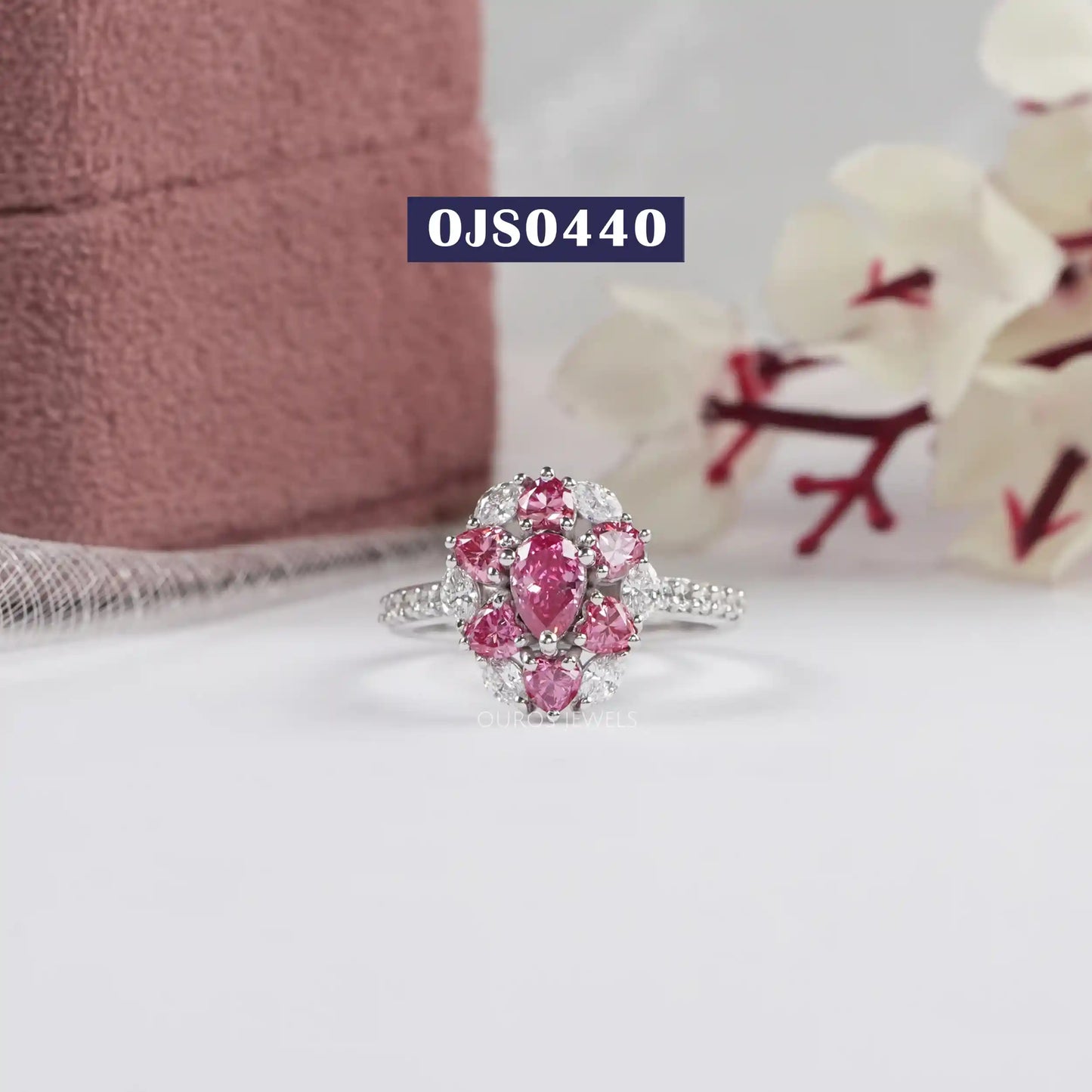 Pink Heart & Marquise Cut Halo Diamond  Engagement  Ring