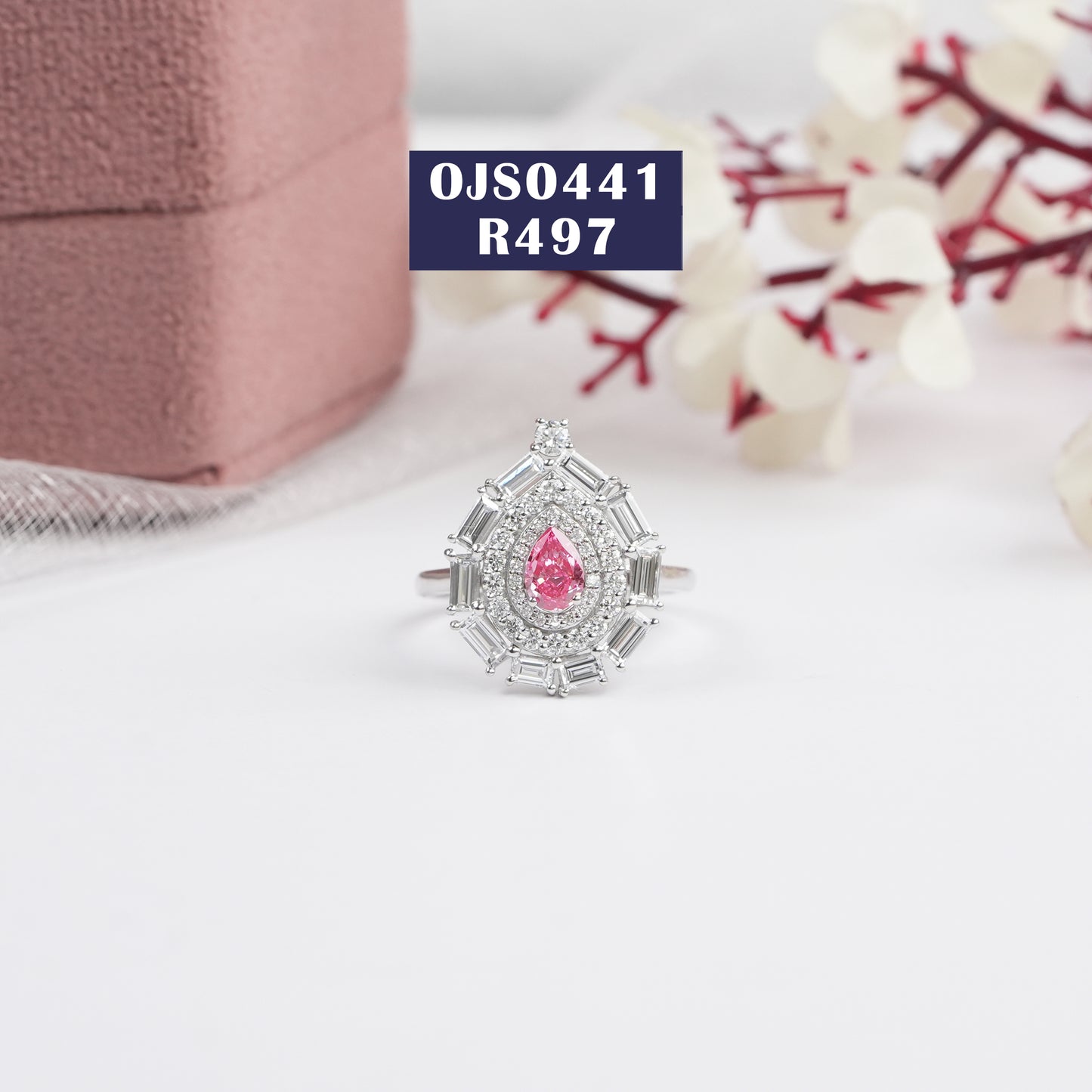 Pink Pear Cut Diamond Halo Engagement Ring