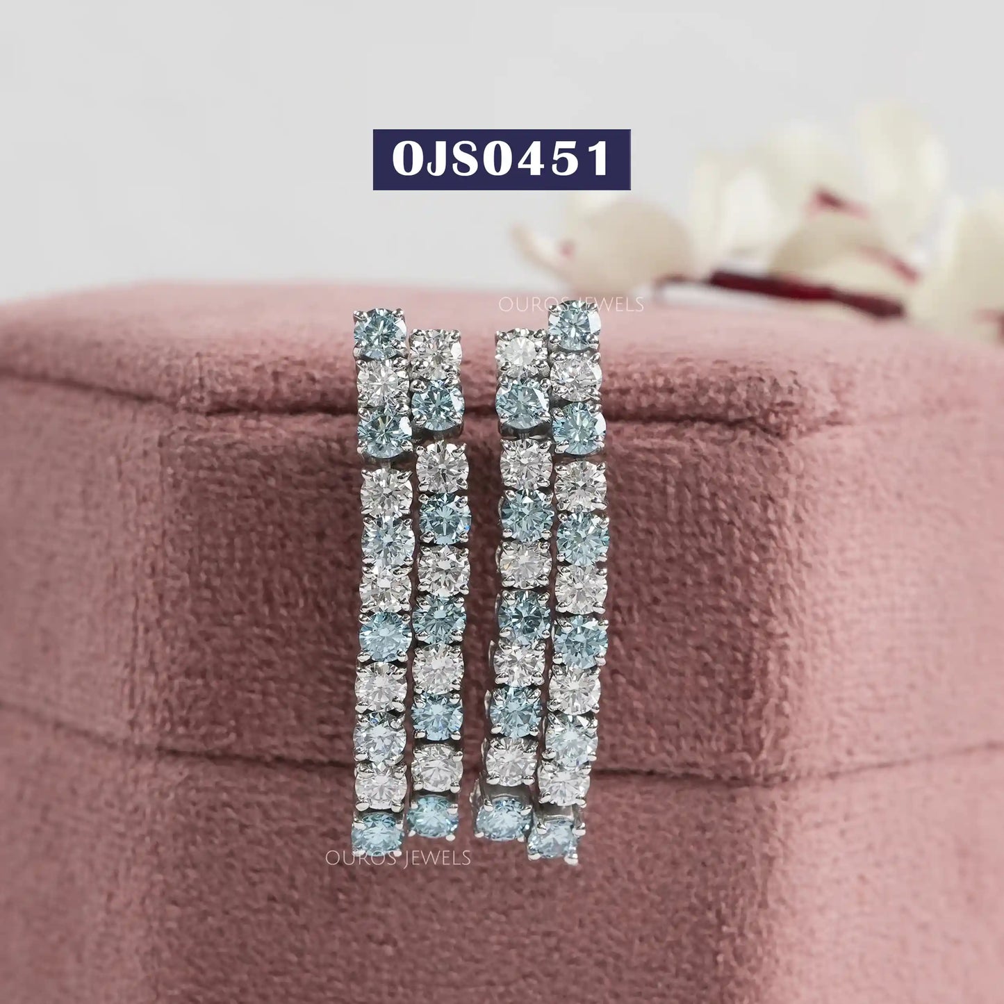 Blue Round Cut Lab Diamond Earrings