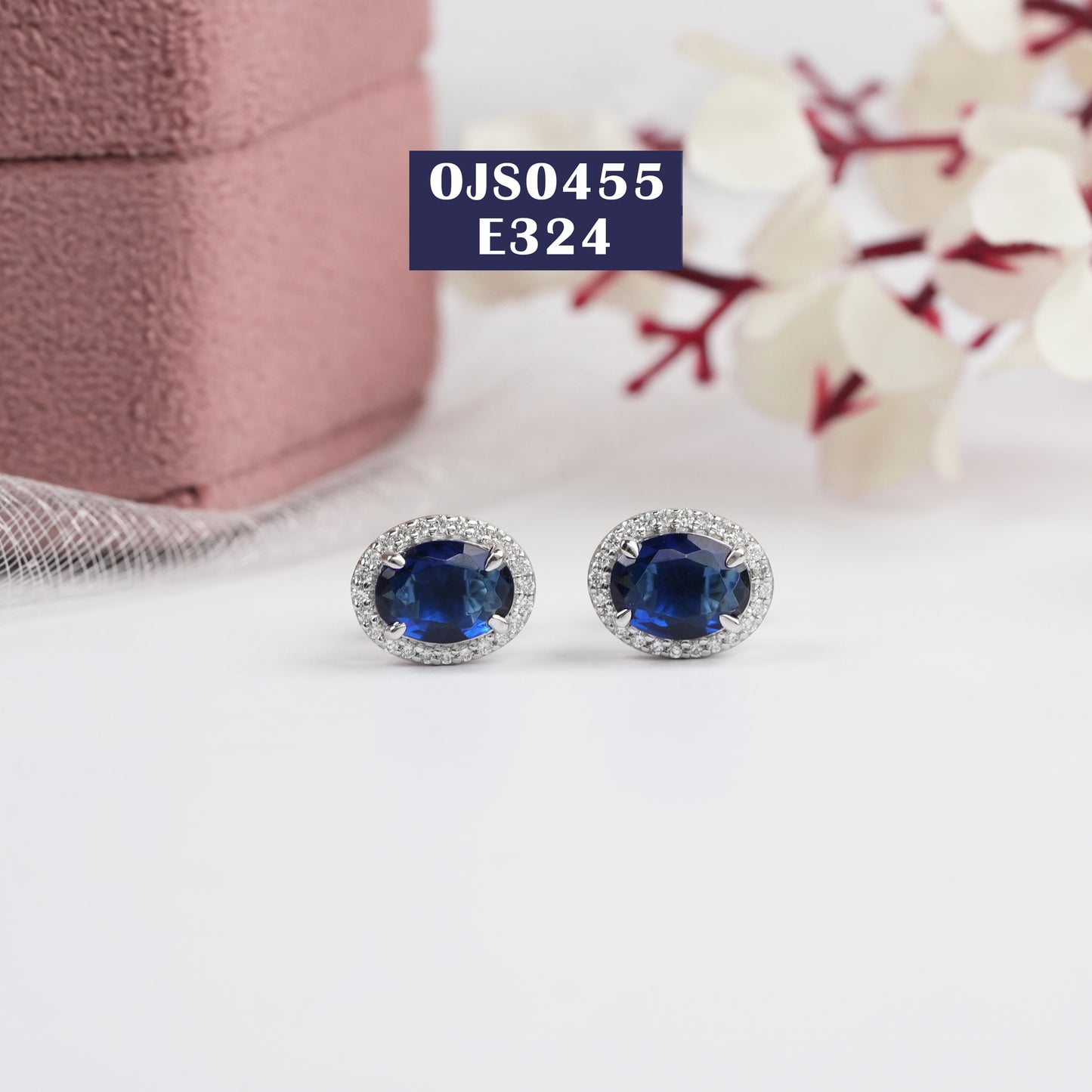Blue Oval Gemstone Stud Earrings