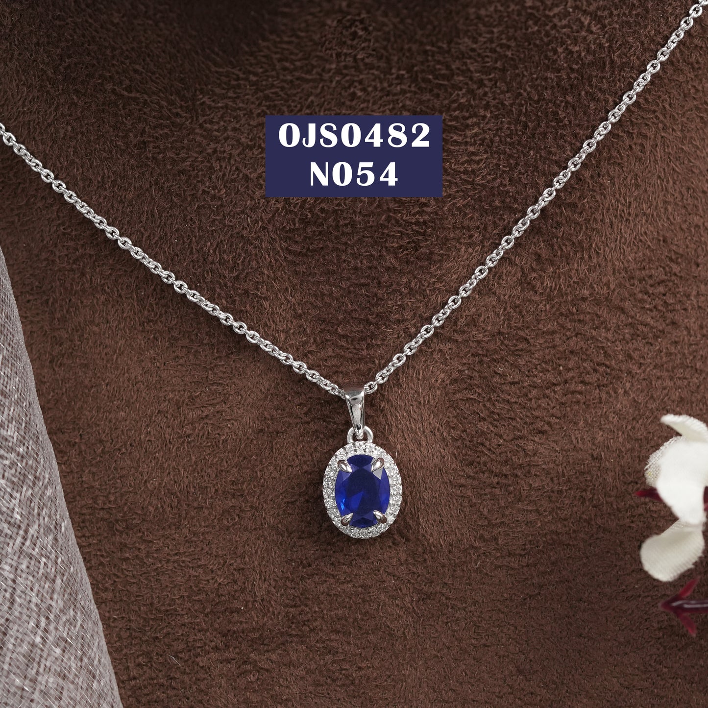 Blue Oval Gemstone Diamond Pendant Necklace