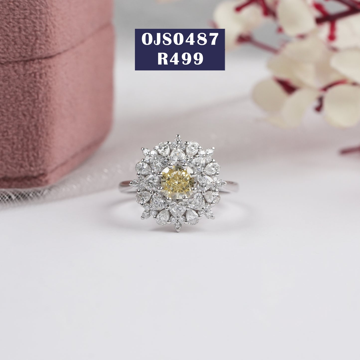 Yellow Cushion Cut Diamond Halo Ring