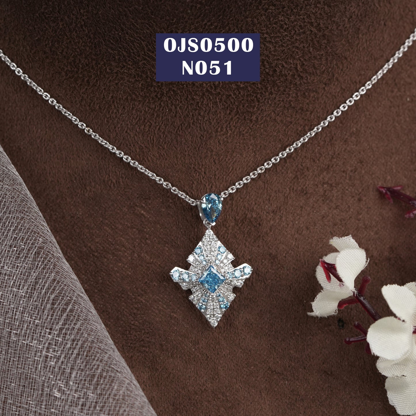 Fancy Blue Princess Cut Lab Diamond Pendant