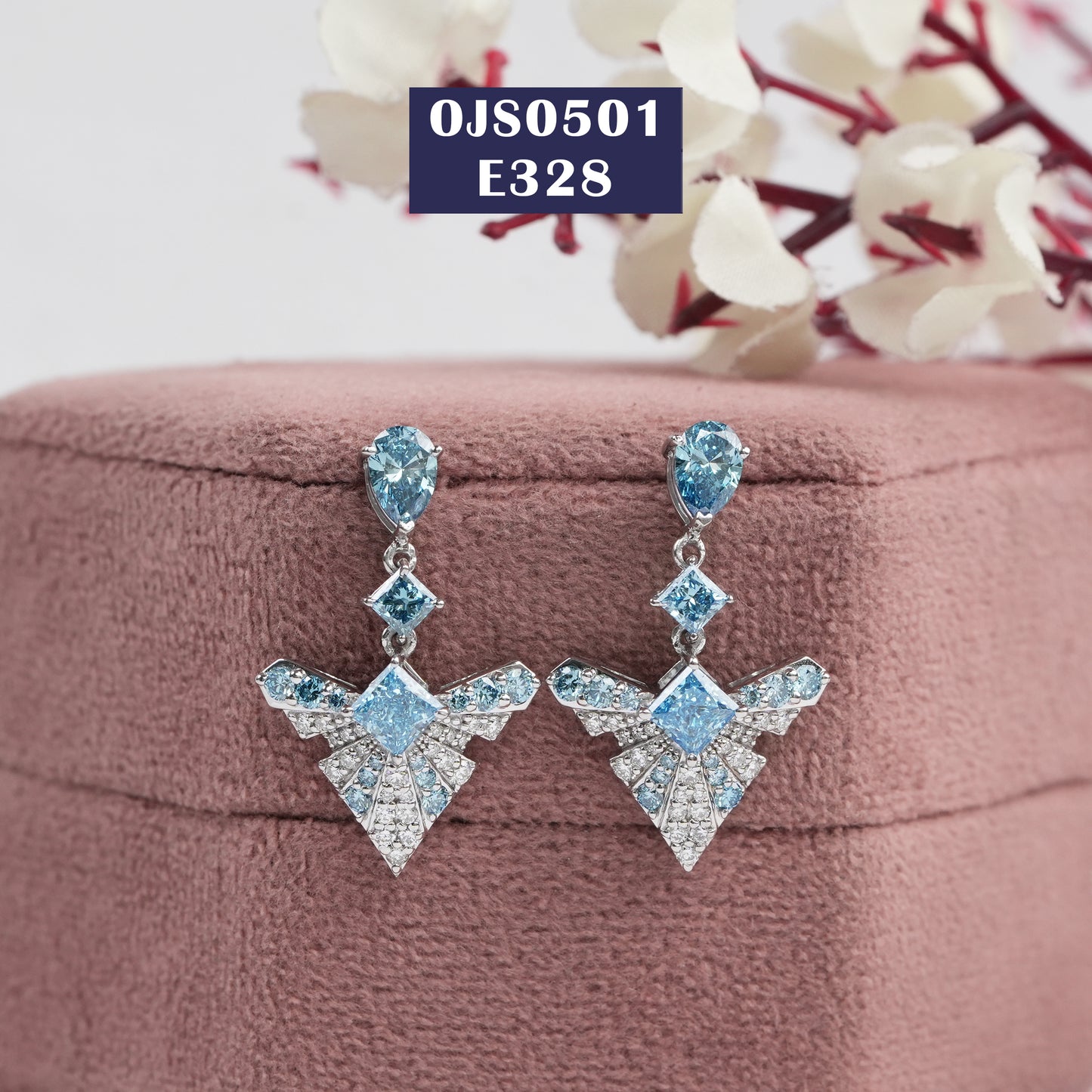 Blue Princess & Pear Cut Bridal Earrings