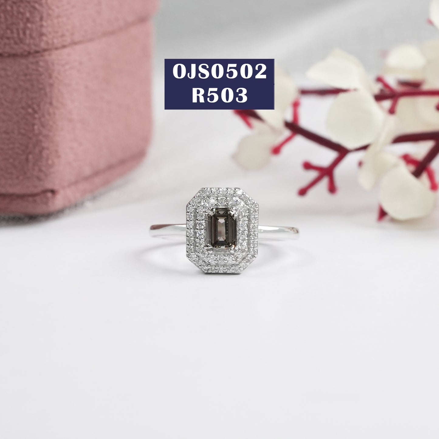 Olive Emerald Cut Diamond Halo Ring