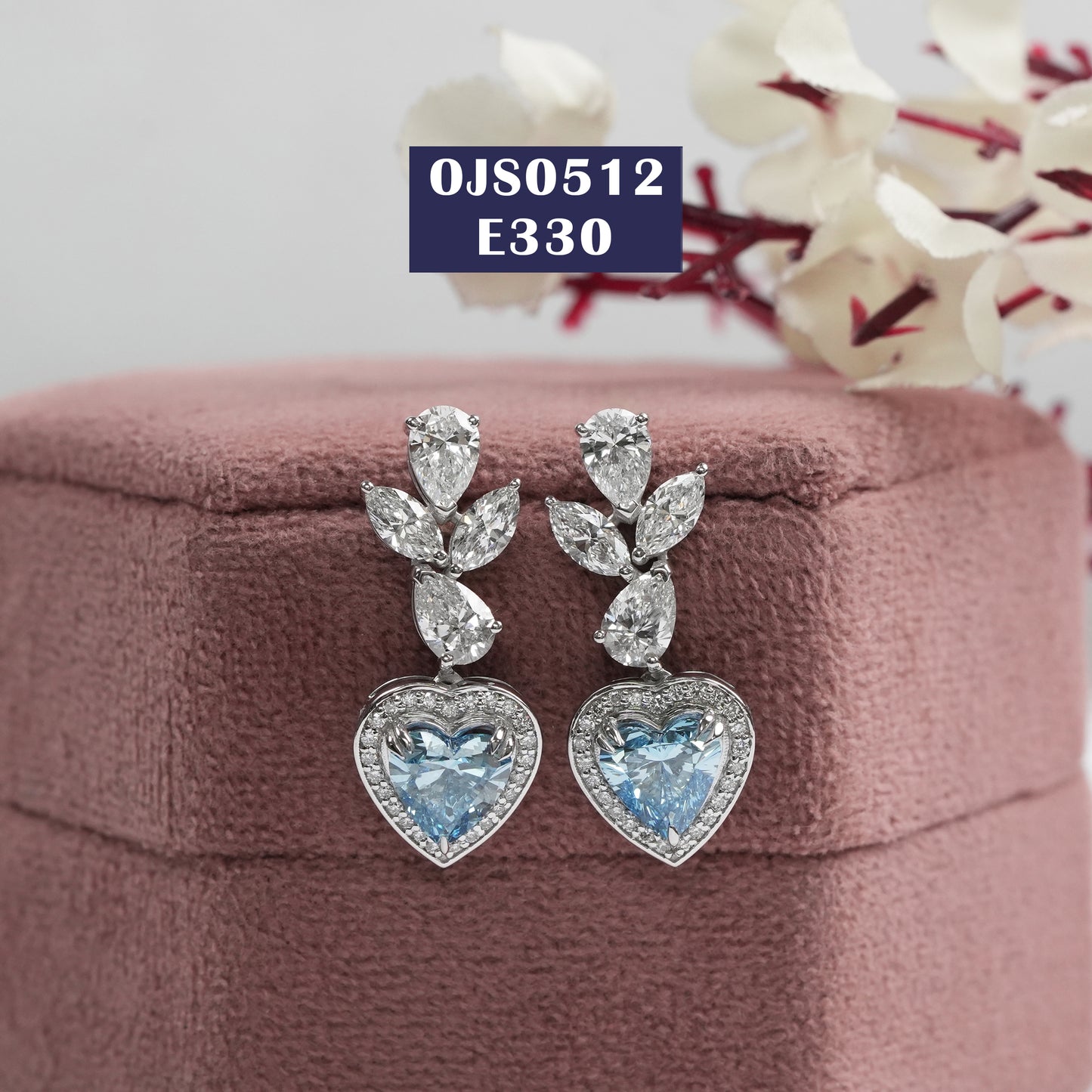 Blue Heart Cut Diamond Earrings
